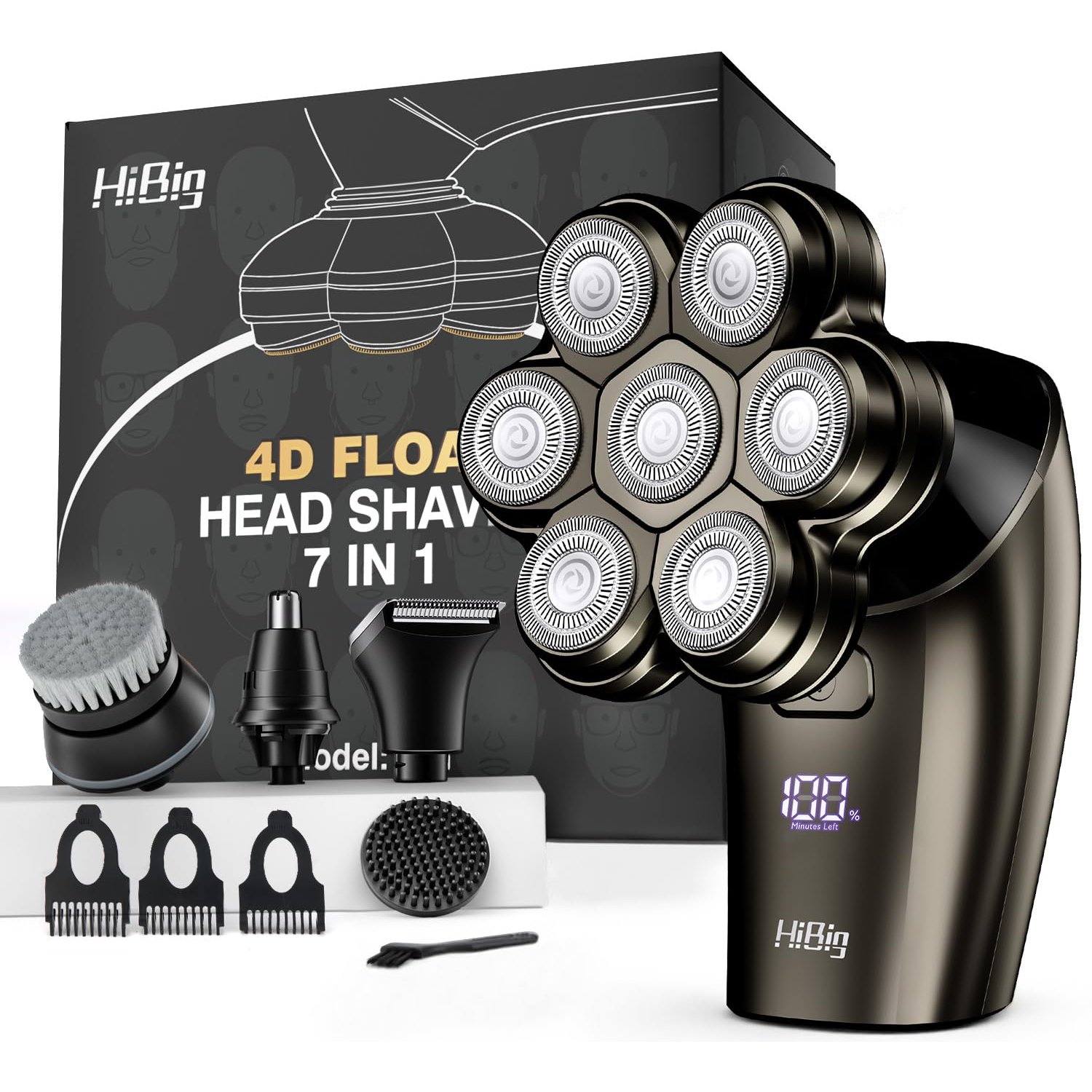 Head Shavers for Bald Men - 7D Arc Magnetic Detachable Electric Razor, Waterproof Wet Dry 5-in-1 Electric Shaving & Grooming Kit, LED Display Rechargeable Head & Body Hair Shaver, Grey
