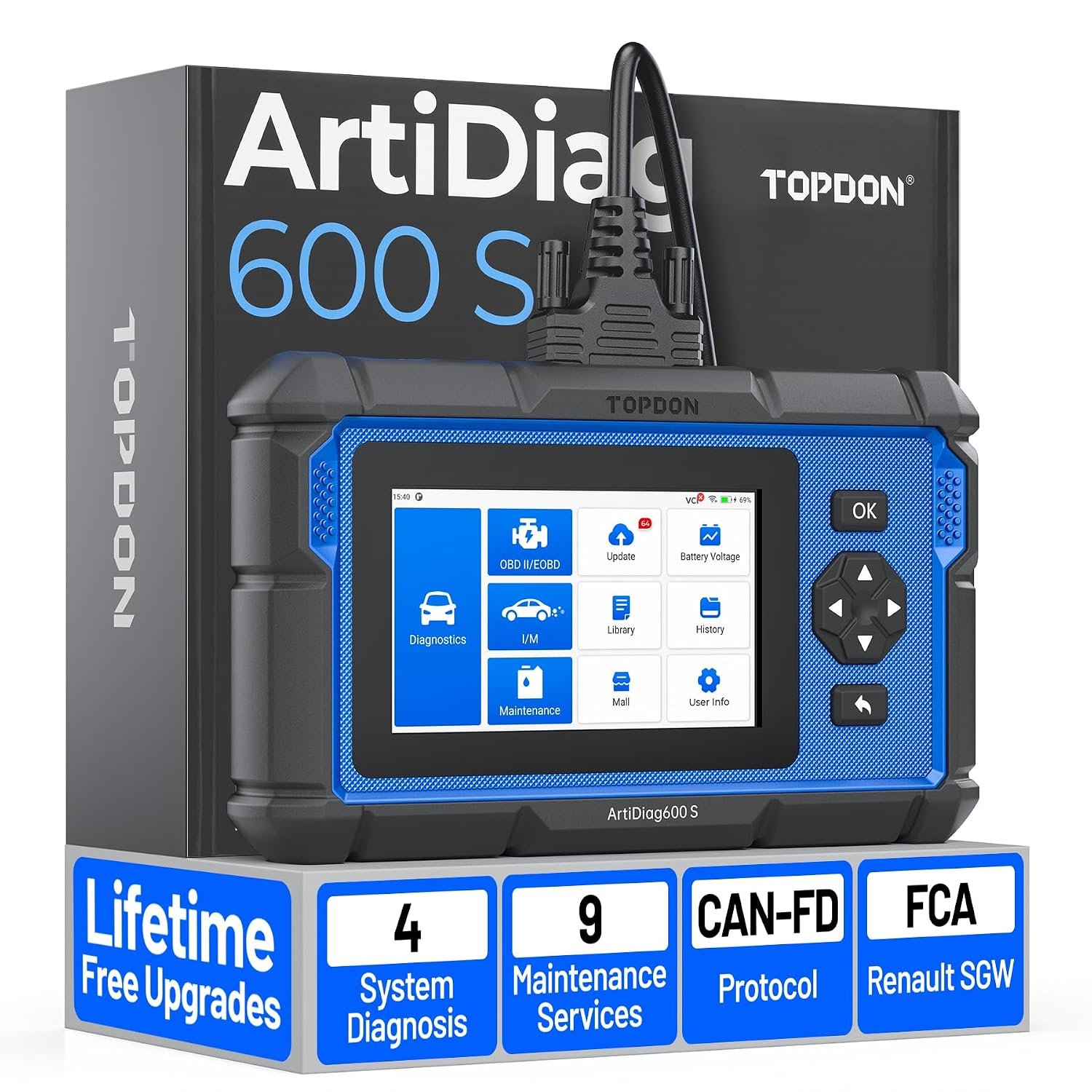 TOPDON AD600S OBD2 Scanner, Diagnostic Tool for ABS SRS Transmission Engine Code Reader, 9 Services Scan Tool, Oil/Brake/BMS/SAS/DPF/TPMS/ETS Reset/ABS Bleeding/Injector Coding, Lifetime Free Update