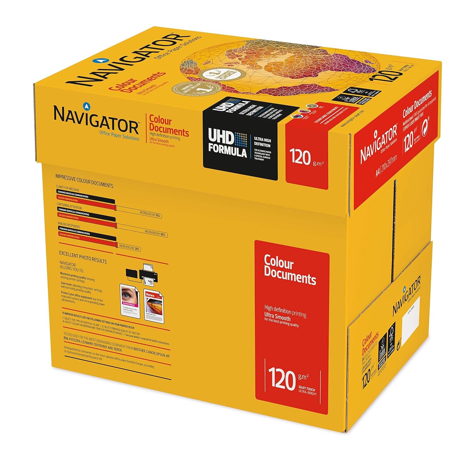 NAVIGATOR A4 Colour Document (Pack of 8 half Reams), White, 120 g