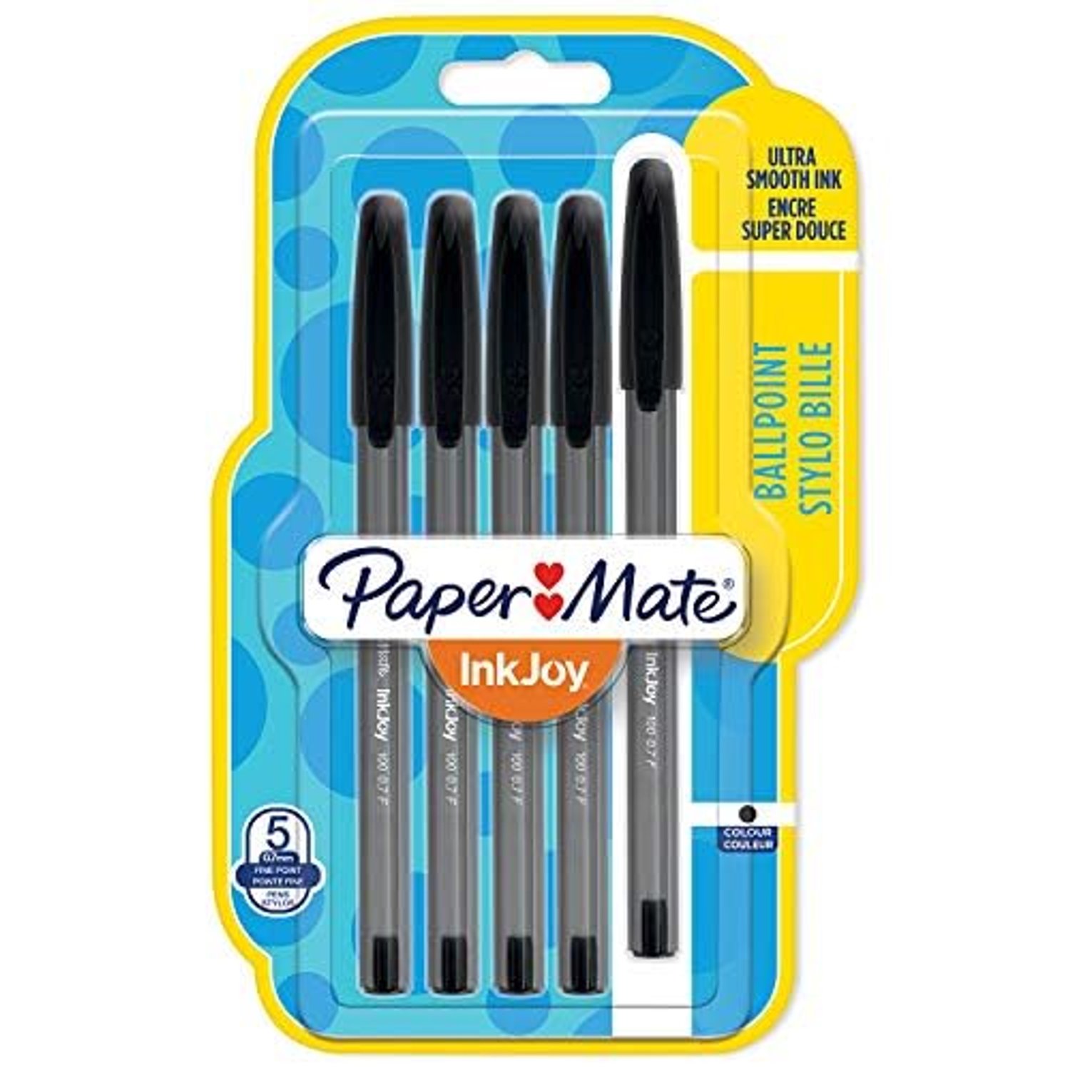 Paper Mate InkJoy 100ST Ballpoint Pens | Fine Point (0.7mm) | Black | 5 Count
