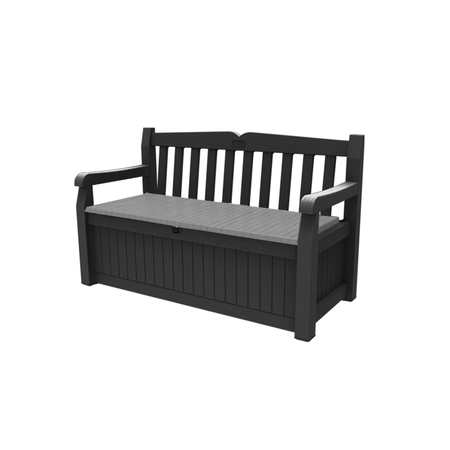 Keter Eden Bench 265L Outdoor 60% recycled Garden Furniture Storage Box Graphite & Light Grey | Fade Free | All Weather Resistant | Safe and Secure | Zero Maintenance | 2 year Warranty