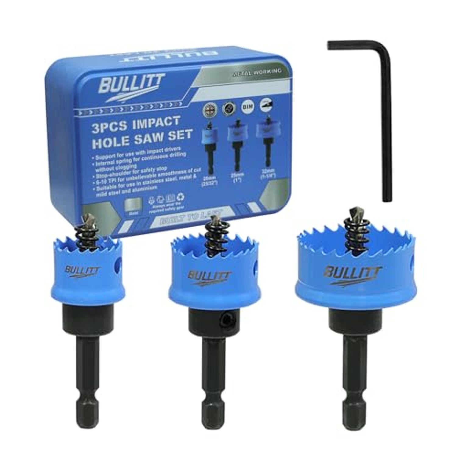 BULLITT Impact Hole Saw Set, 20,25,32MM 3PCS M42 HSS Bi-Metal,Hex Shank,Impact Hole Cutter Set Perfect for Drilling Thin Metal,Stainless Steel,Mild Steel and Aluminium