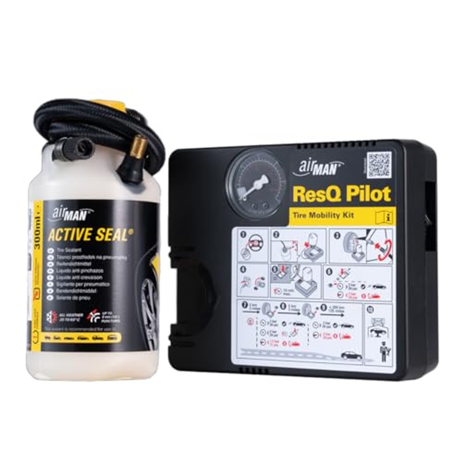 AirMan Tyre Repair Kit, with Valve Puncture Repair Sealant, Air Compressor, for All Cars (Pilot 2.0 Tyre Repair Kit)