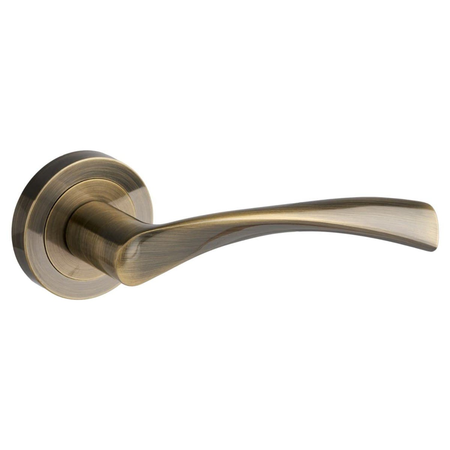 Designer Levers - Marvel Lever on Rose Door Handle - Contemporary Design - Antique Brass - 1 Pair - Fixings Included - Interior Use