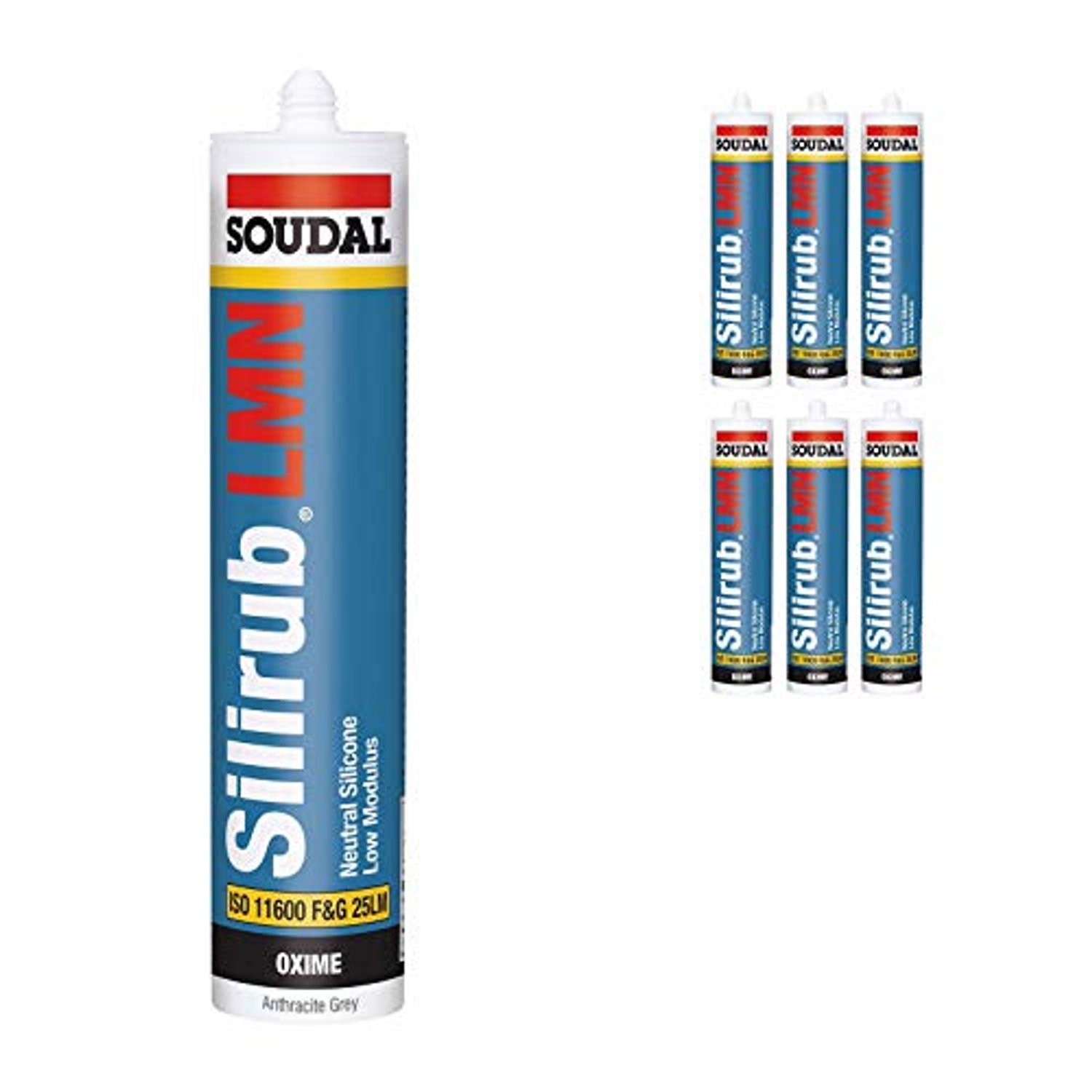 Soudal Silirub LMN Silicone Sealant Low Modulus Neutral Cure All Purpose (310ml, 6 Pack) - Anthracite Grey