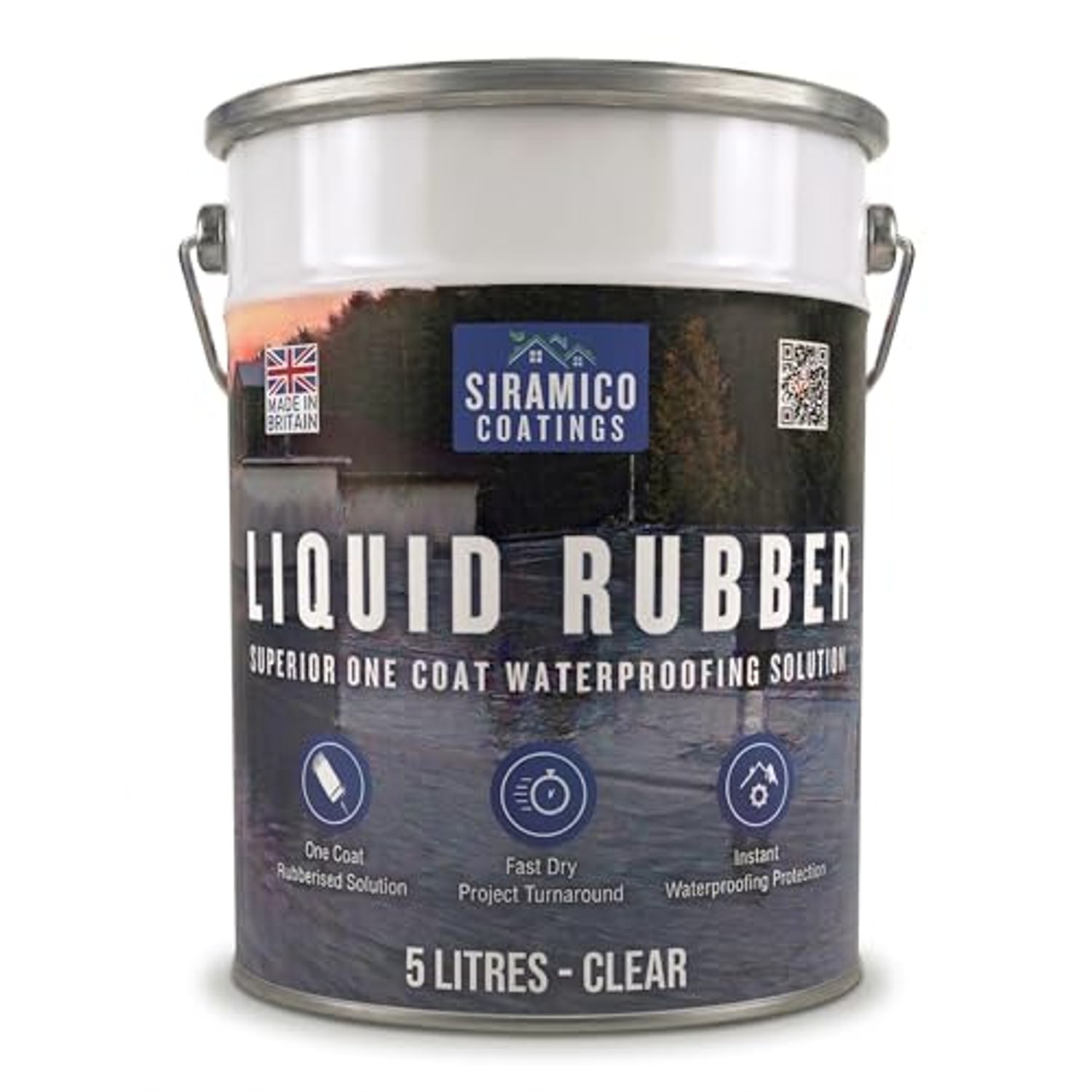 Siramico Coatings Liquid Rubber Roof Coating | 5 Litres | Instant Leak Seal Technology I Quick Drying, One Coat Waterproofing Sealant | Black, Grey & Clear (Clear, 5 Liters)