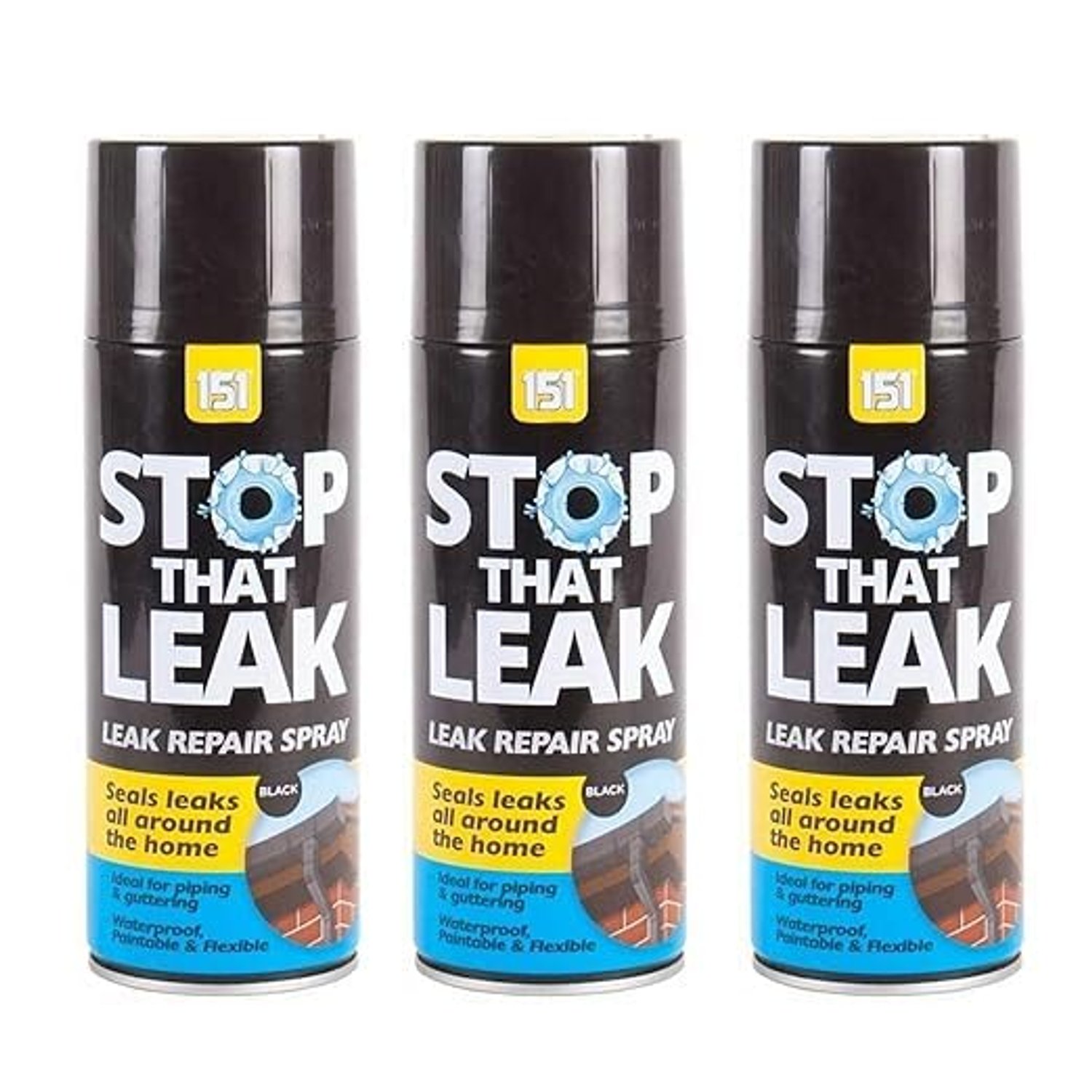 MIXEL Stop That Leak Leak Repair Spray, Waterproof Sealant, Convenient and Cost-Effective, Flexible, Repair Black Pipes & Guttering, Option to Paint After Drying, Cracks Instant Solution (3 PCS)