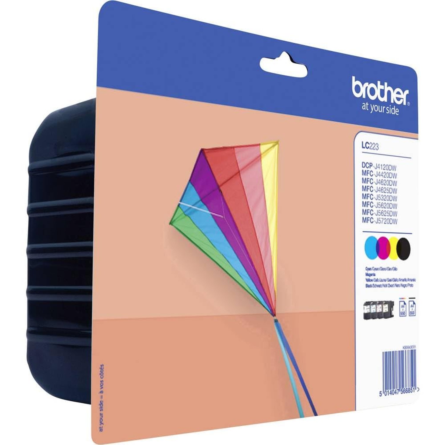 Brother LC-223BK/LC-223C/LC-223M/LC-223Y Inkjet Cartridges, Black/Cyan/Magenta/Yellow, Multi-Pack, Standard Yield, Includes 4 x Inkjet Cartridges, Genuine Supplies
