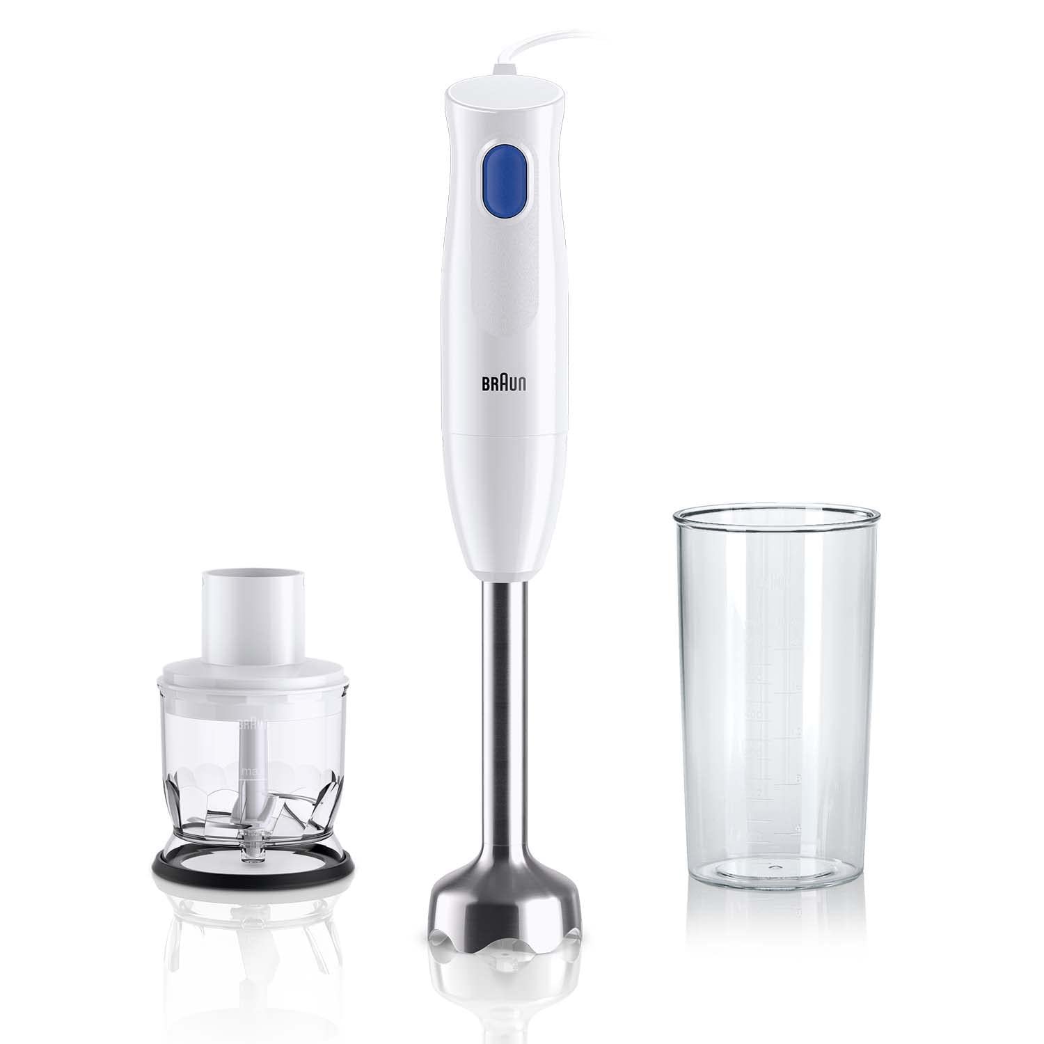 Braun MultiQuick 1 Hand Mixer MQ10.201MWH, Lightweight Mixer with EasyTwist Technology, One Speed, 350ml Chopper and 600ml Beaker Included, 450W, White