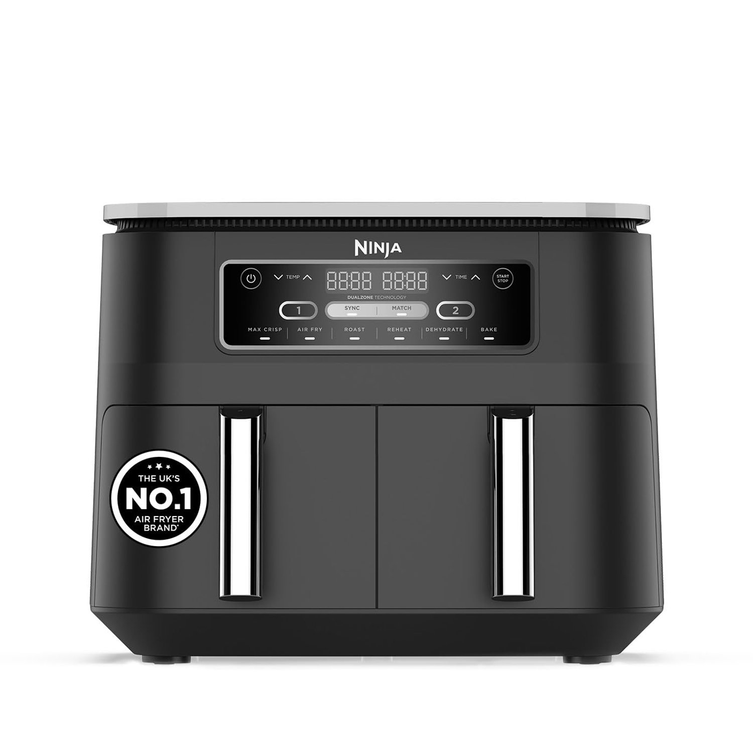 Ninja Foodi Dual Zone Digital Air Fryer, 2 Drawers, 7.6L, 6-in-1, Uses No Oil, Air Fry, Max Crisp, Roast, Bake, Reheat, Dehydrate, Cooks 4-6 Portions, Non-Stick, Dishwasher Safe Baskets, Black AF300UK