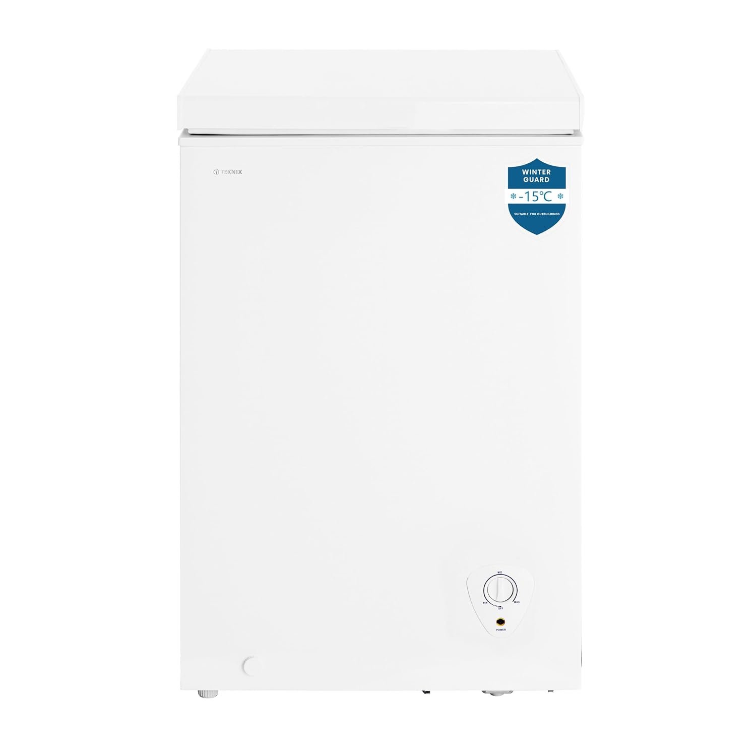 Teknix CH95 Freestanding Chest Freezer - 95L Capacity - Suitable for Garages, Outbuildings and Sheds - Refrigeration Mode - Temperature Control - 4 Star Freezer Rating - White