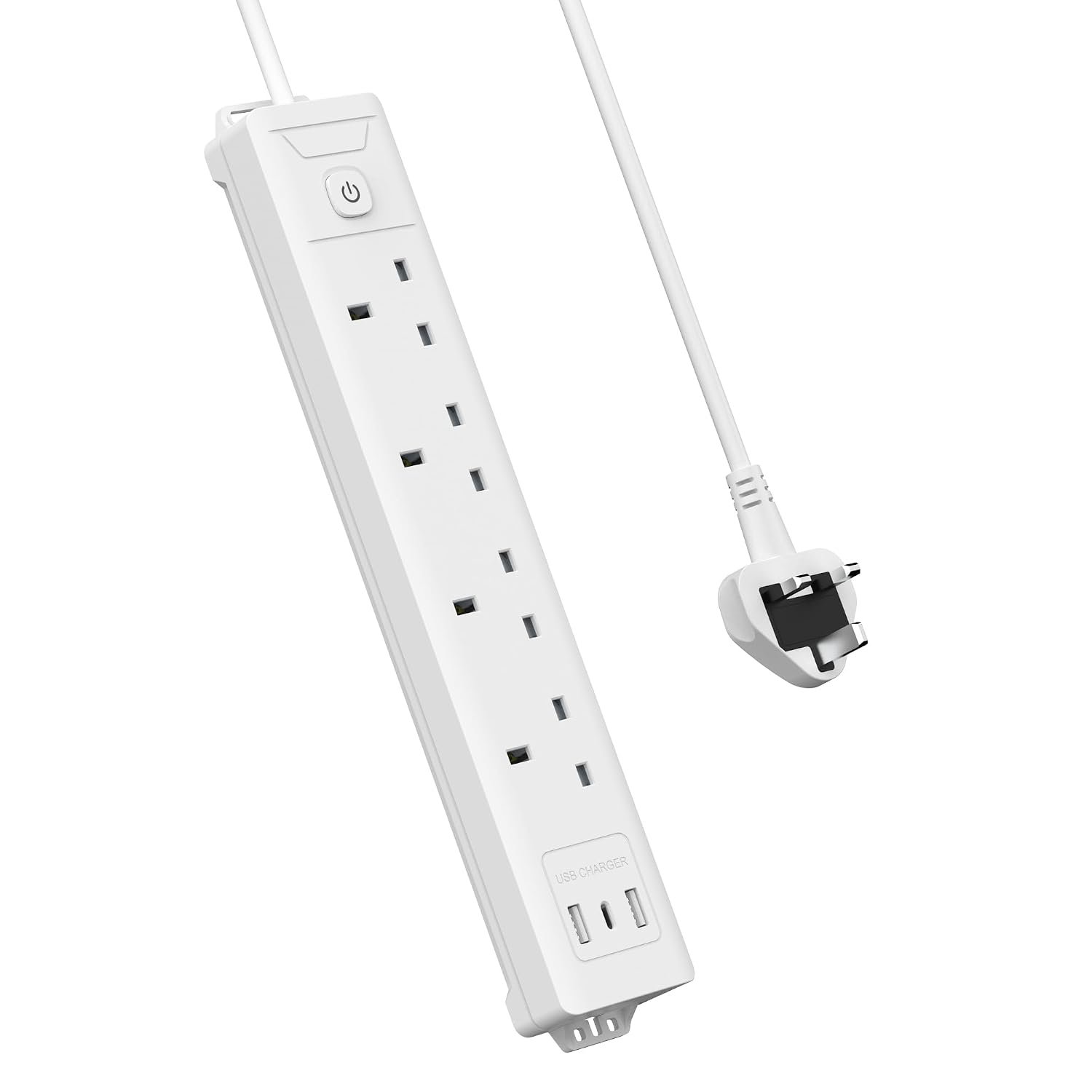 Mscien 4 Way 5m Extension Lead with USB Slots (1 USB C), Long Plug Extension Lead with 5 Metre Extension Cable Cords, Plug Extender Wall Mount, 4 Gang Socket Power Strip with Switch Multiplug