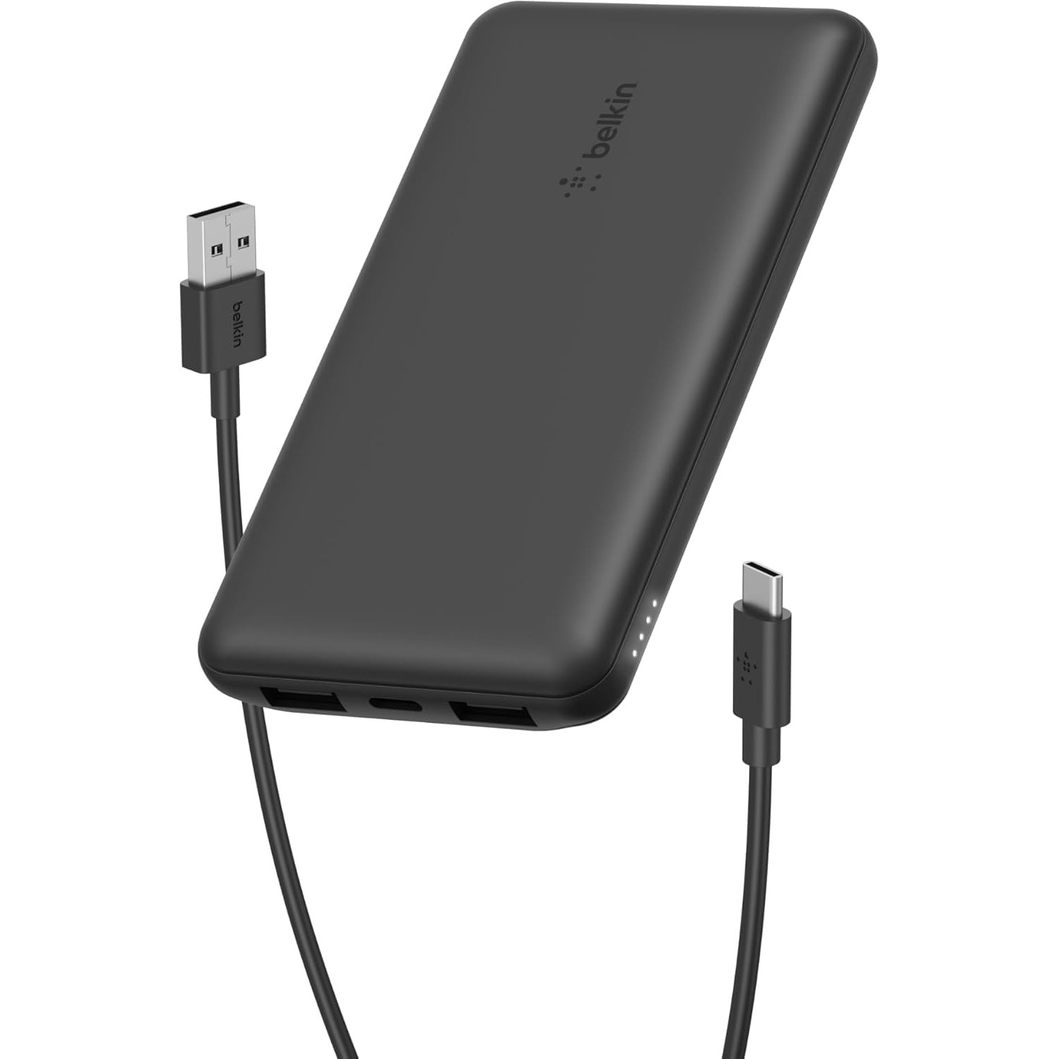 Belkin 10000mAh portable power bank, 10K USB-C portable charger with 1 USB-C port and 2 USB-A ports, battery pack for up to 15W charging for iPhone, Samsung Galaxy, AirPods, iPad, and more - Black