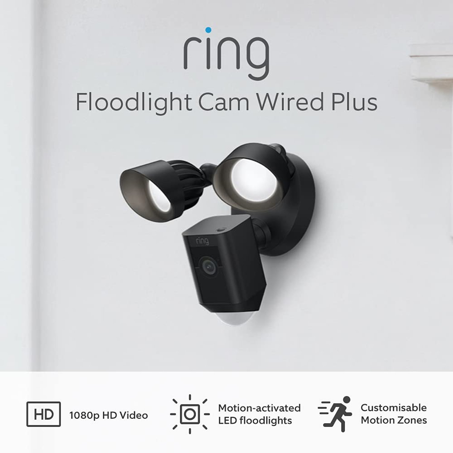 Certified Refurbished Ring Floodlight Cam Wired Plus by Amazon | Outdoor Security Camera 1080p HD Video, LED Floodlights, Siren, Wifi, Hardwired | alternative to CCTV system | Black