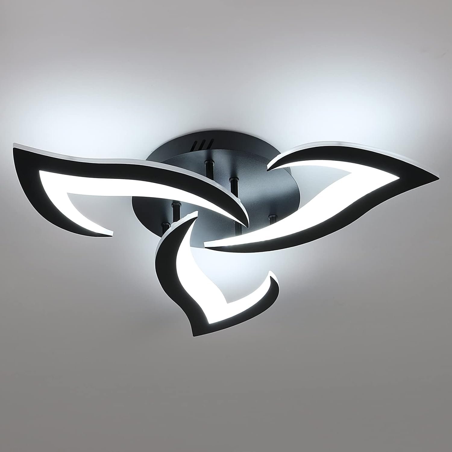 SENQIU Modern LED Ceiling Light, 36W 3 Heads Petals LED Ceiling Lights, Cool White 6500K, Flower-Shaped Chandelier Lighting Fixture for Living Room Bedroom Dining Room, Black