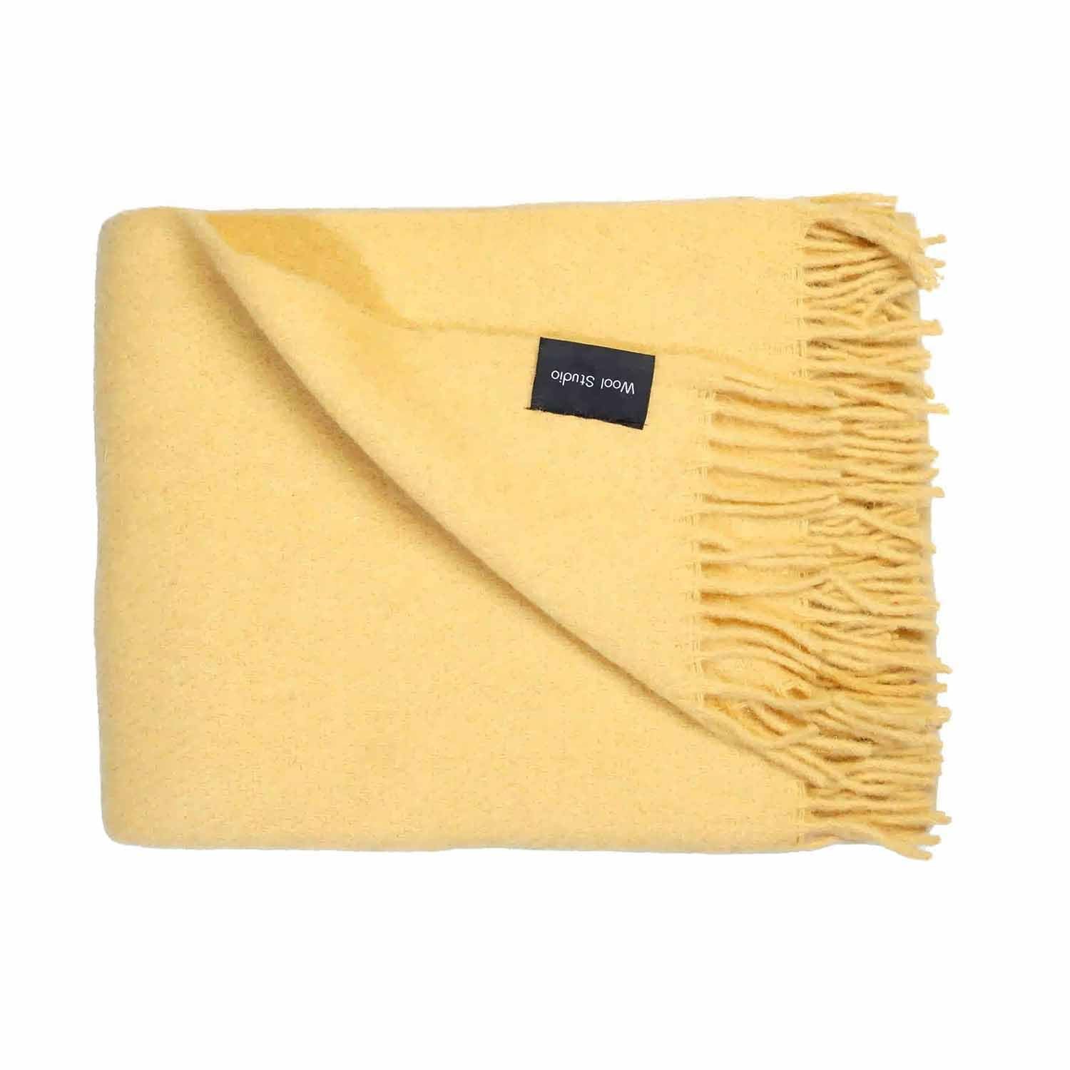 WoolStudio 130x170 cm%100 Lambswool Throw | Luxurious, Durable, & Versatile Single Size Natural Wool Blanket | Perfect for Home, Travel, & Outdoor Adventures! (Unicolor YELLOW, 130x170 cm)