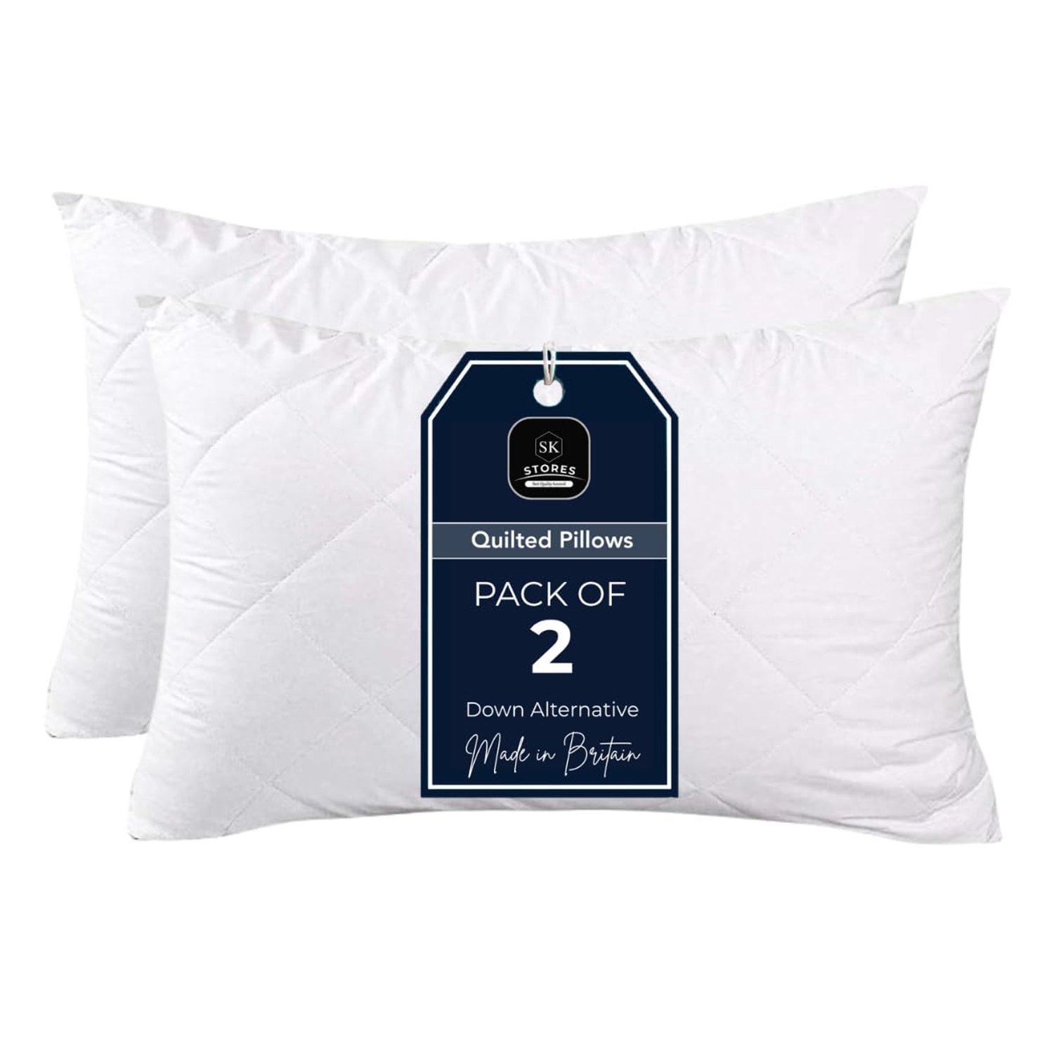 SK Stores Quilted Pillows- Hotel Quality Premium Hollowfibre Filled Pillows for Side, Stomach and Back Sleeper, Down Alternative Bed Pillow (Pack of 2)