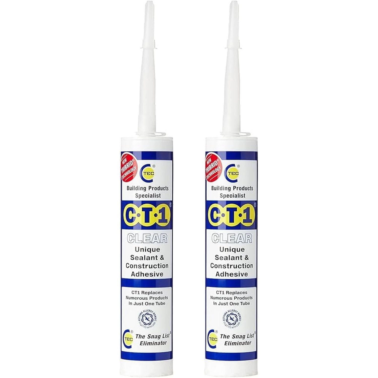 CT1 - Building Sealant & Adhesive Snag Tube for Virtually Any Material (Clear Twin Pack)