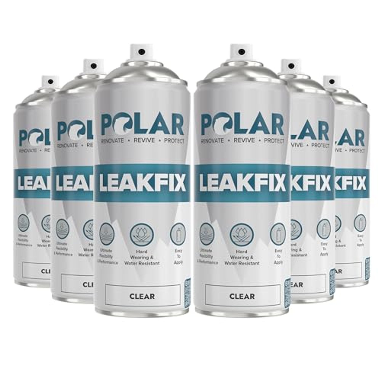 Polar Leak Fix Spray - 6 x 400ml, Clear - Instant Waterproof Sealant for Roofs, Pipe & Gutter Repairs - Fills, Seals Cracks & Stops Leaks - Interior & Exterior