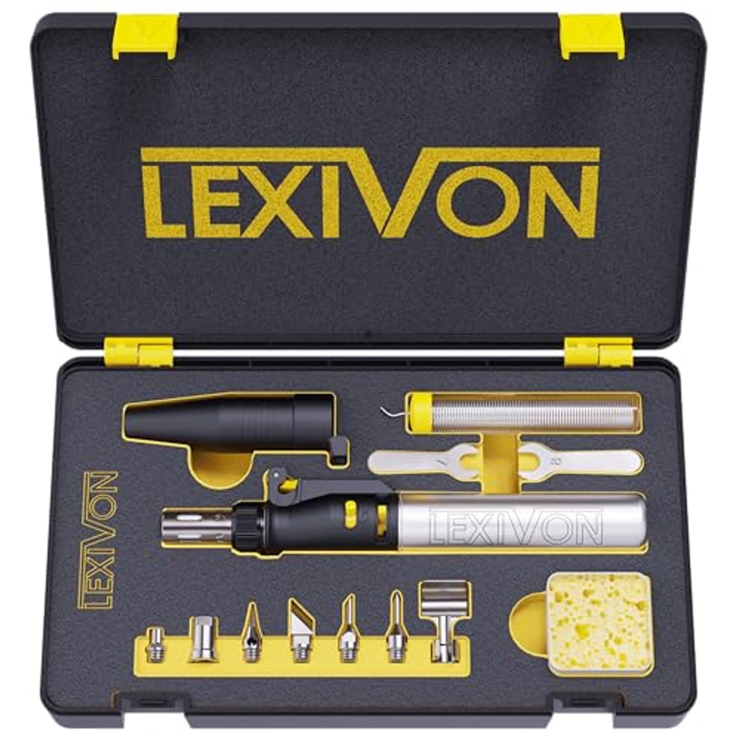 LEXIVON Soldering Iron Kit, Cordless Butane Gas Soldering Iron with Adjustable Flame & 7-Tip Set, Refillable Pro-Grade Aluminium Body, Portable Soldering Kit for DIY, Jewellery & Crafts (LX-770)