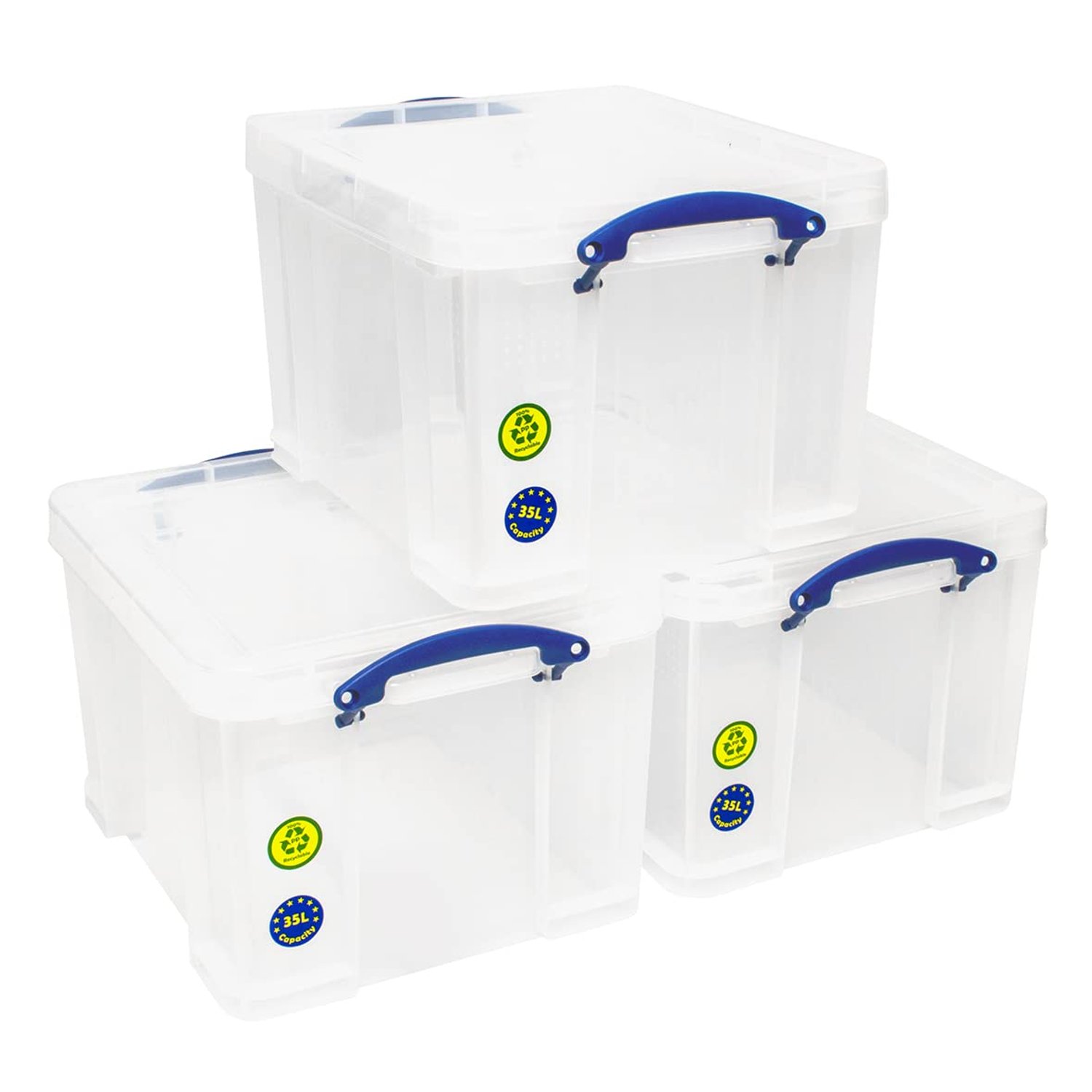 Really Useful Plastic Storage Box Bonus Pack 3x35 Litre Clear