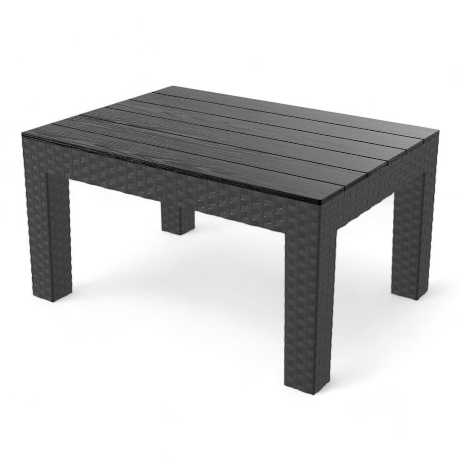 URBN GARDEN Black Rattan Coffee Table Stylish Outdoor Bistro Patio Furniture with Wood-Look Top, Perfect for Garden, Balcony, or End Patio Setting