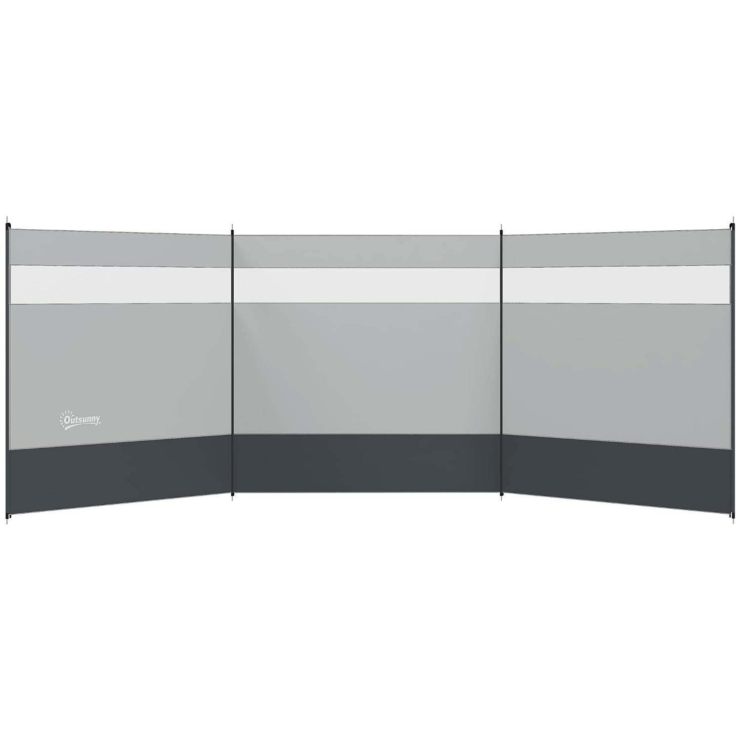 Outsunny Camping Windbreak, 4 Pole Windbreaker Blocker with Clear Windows, Carry Bag and Steel Poles, for Beach Caravan Campervan, 440 x 140cm, Grey