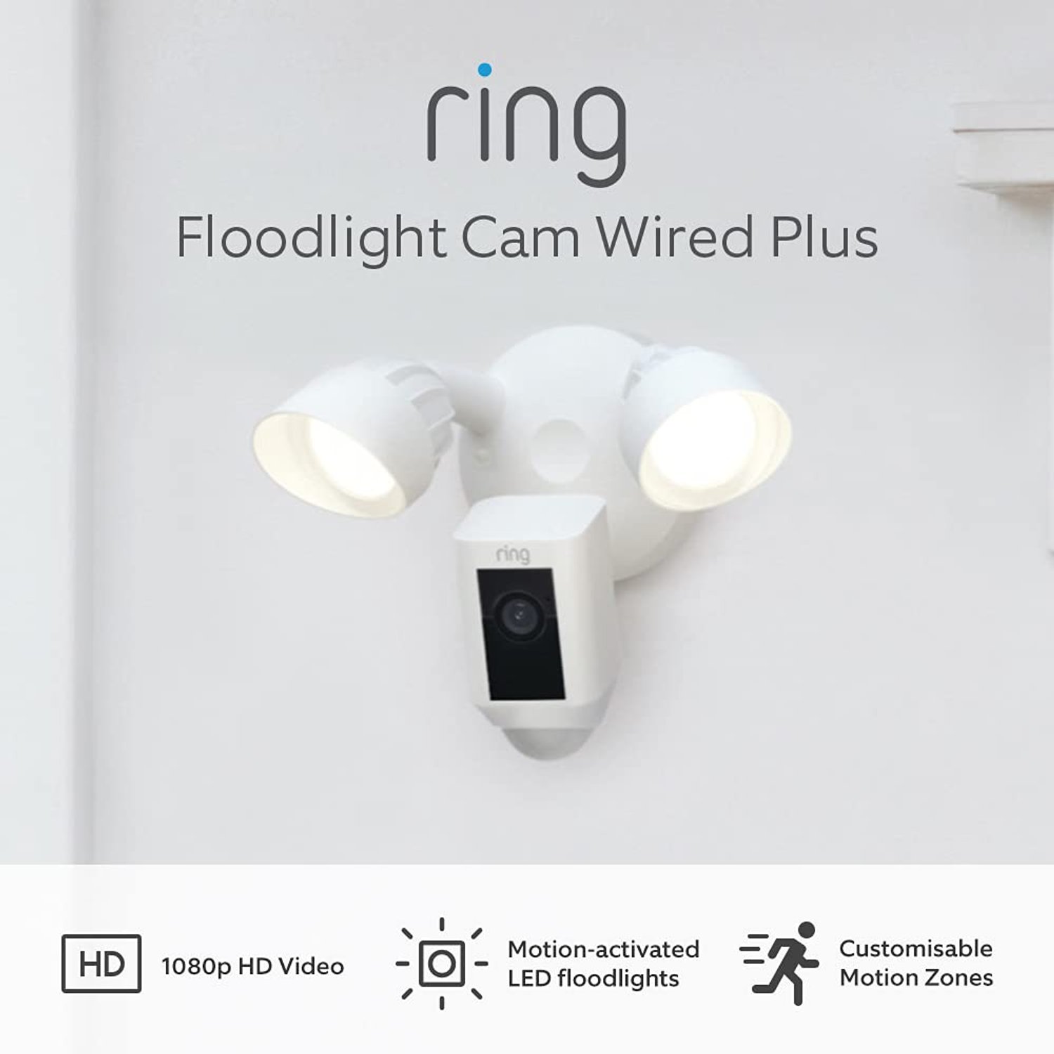 Certified Refurbished Ring Floodlight Cam Wired Plus by Amazon|Outdoor Security Camera 1080p HD Video,LED Floodlights, Siren, Wifi, Hardwired|alternative to CCTV system|30-day free trial of Ring Home