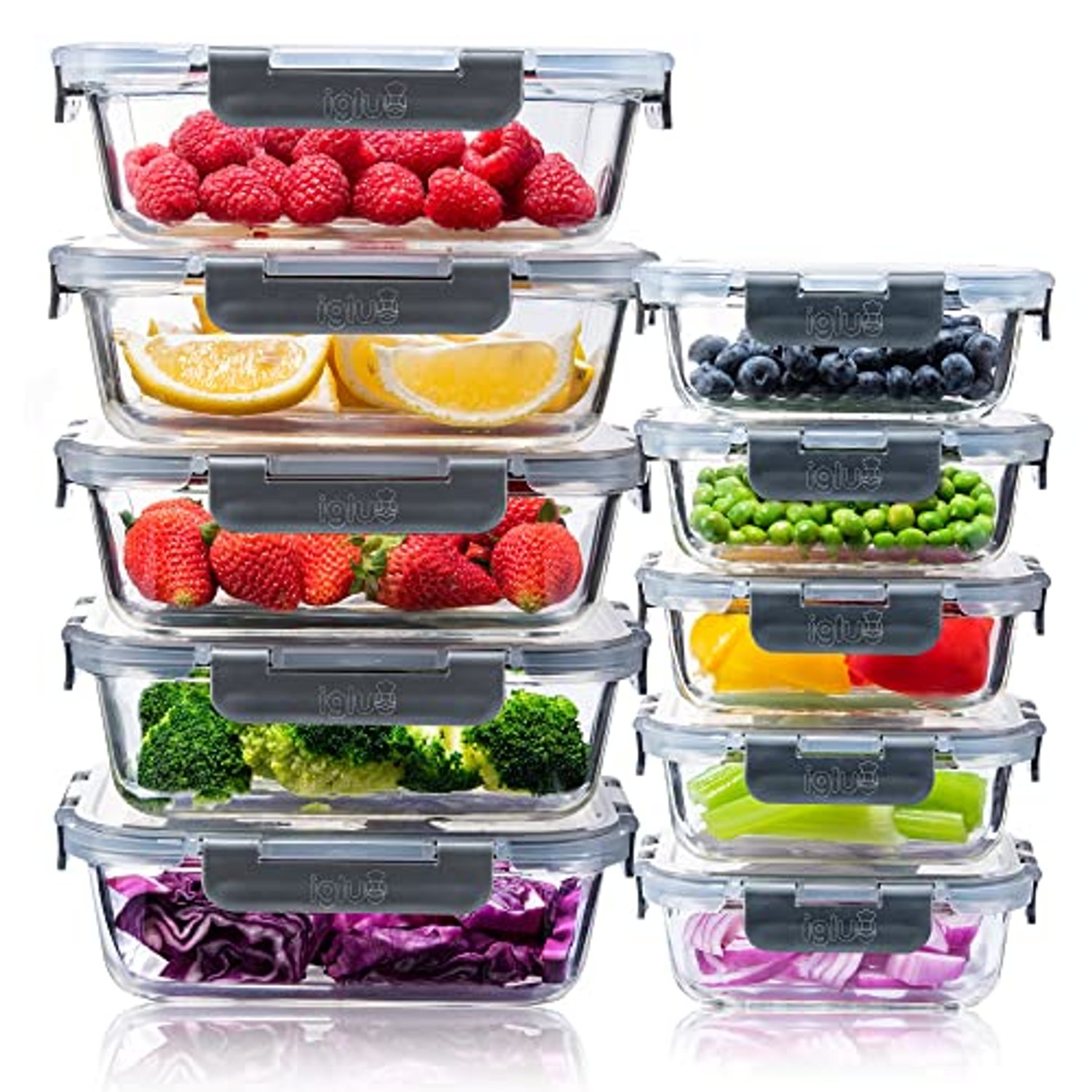 Igluu Meal Prep Glass Containers with Lids (10 Pack) – Airtight & BPA-Free – Oven, Microwave, Freezer & Dishwasher Safe – 370ml & 1050ml – Durable Borosilicate Glass
