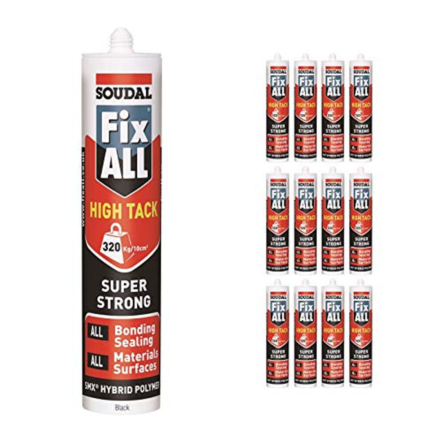 12 x Black Soudal Fix All Turbo High Tack SMX Sealant Strong Bond Adhesive Polymer Silicone