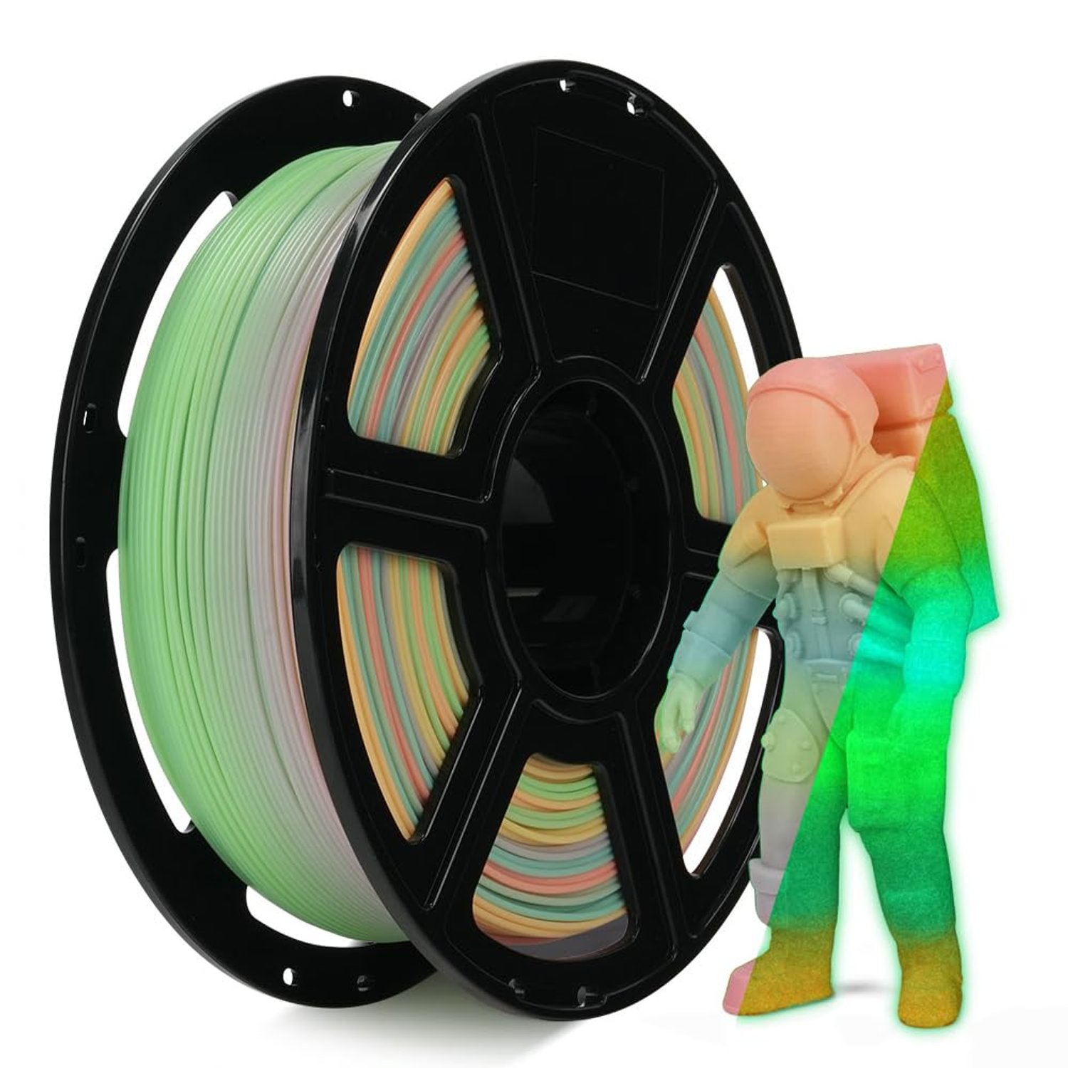 FLASHFORGE Glow in The Dark Rapid PLA Filament 1.75mm, Luminous Melody Fast Color Change Multicolored Rainbow Filament, Max 500mm/s High-Speed Printing, High Brightness and Long-lasting Glowing Effect