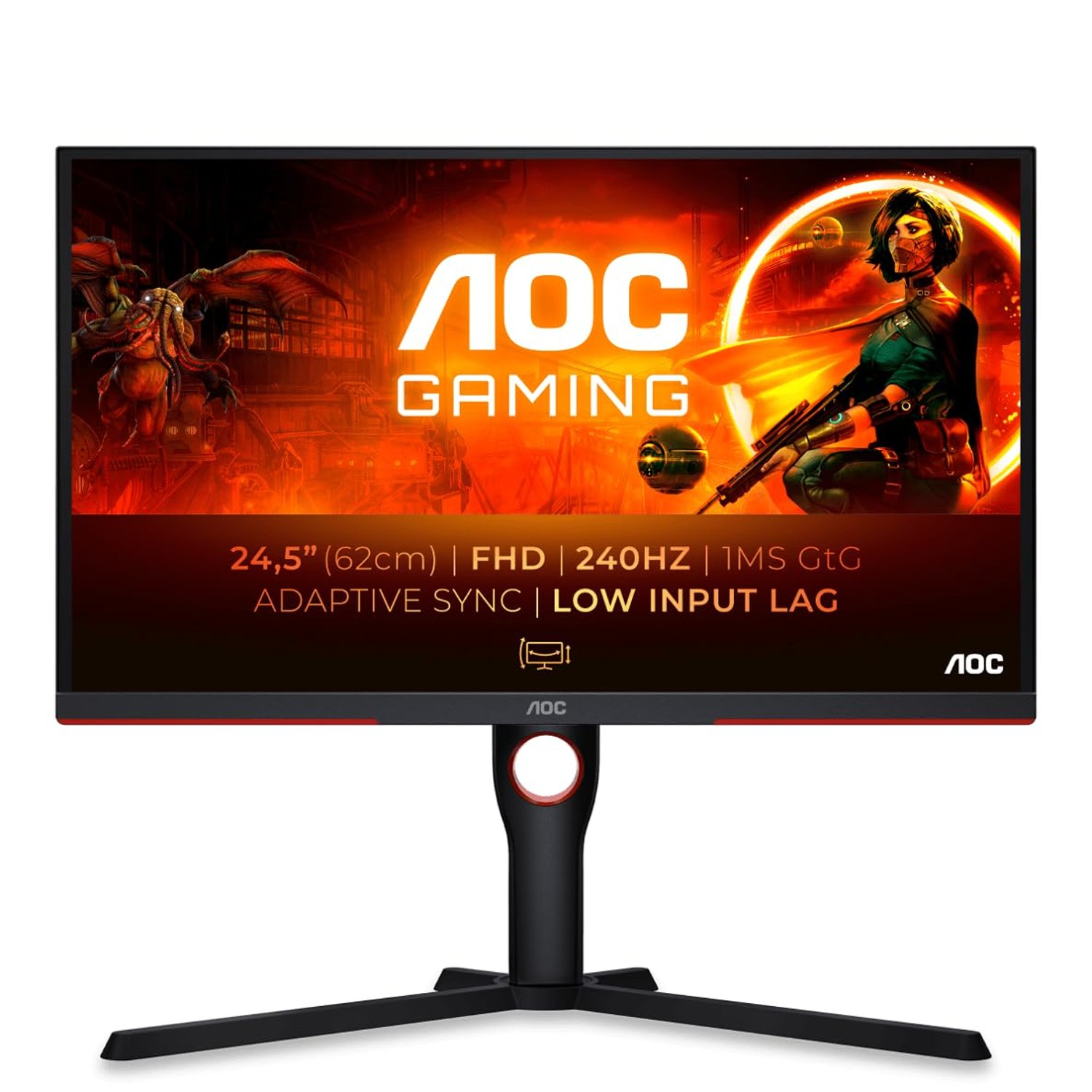 AOC Gaming 25G3ZM/BK - 24.5" 240Hz FHD Monitor, 0.5ms MPRT, FreeSync Premium (1920x1080, HDMI 2.0 x 2, DisplayPort 1.2 x 1, Headphone out (3.5mm)) black/red