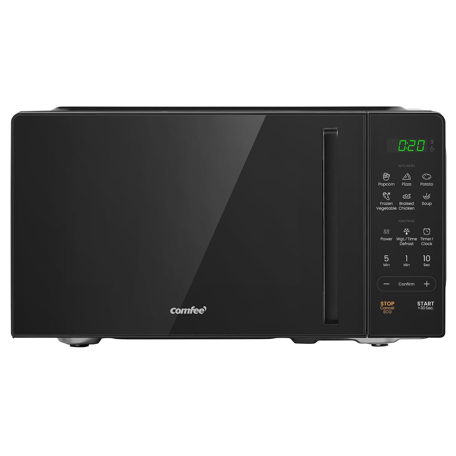 COMFEE' 20L Digital Microwave Oven, 700W Compact Countertop Microwave with Inverter, 6 Auto Menus, Multi-Stage Cooking, ECO Mode, Express Cook, Black - CMO-EM202NF(BK)