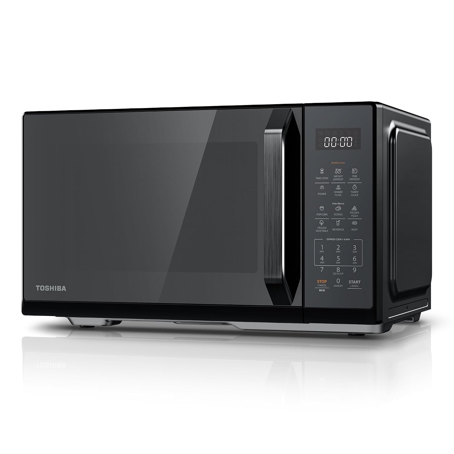 Toshiba Black Mirror Microwave 900w 23L Microwave Oven with Digital Display, Solo, Auto Defrost, One-Touch Express Cook with 11 Power Levels, 7 Auto Menus, Perfect for 10'' Pizza, MW3-EM23PF(MB)