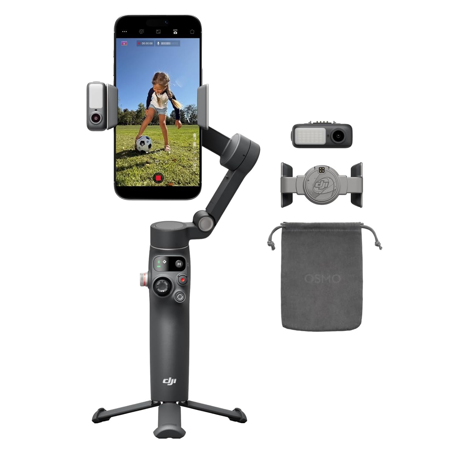 DJI Osmo Mobile 8 Advanced Tracking Combo Gimbal Stabilizer for Phone, AI Native Tracking with Audio & Lighting, 360° Pan Rotation, Built-in Extension Rod&Tripod, 10h Battery