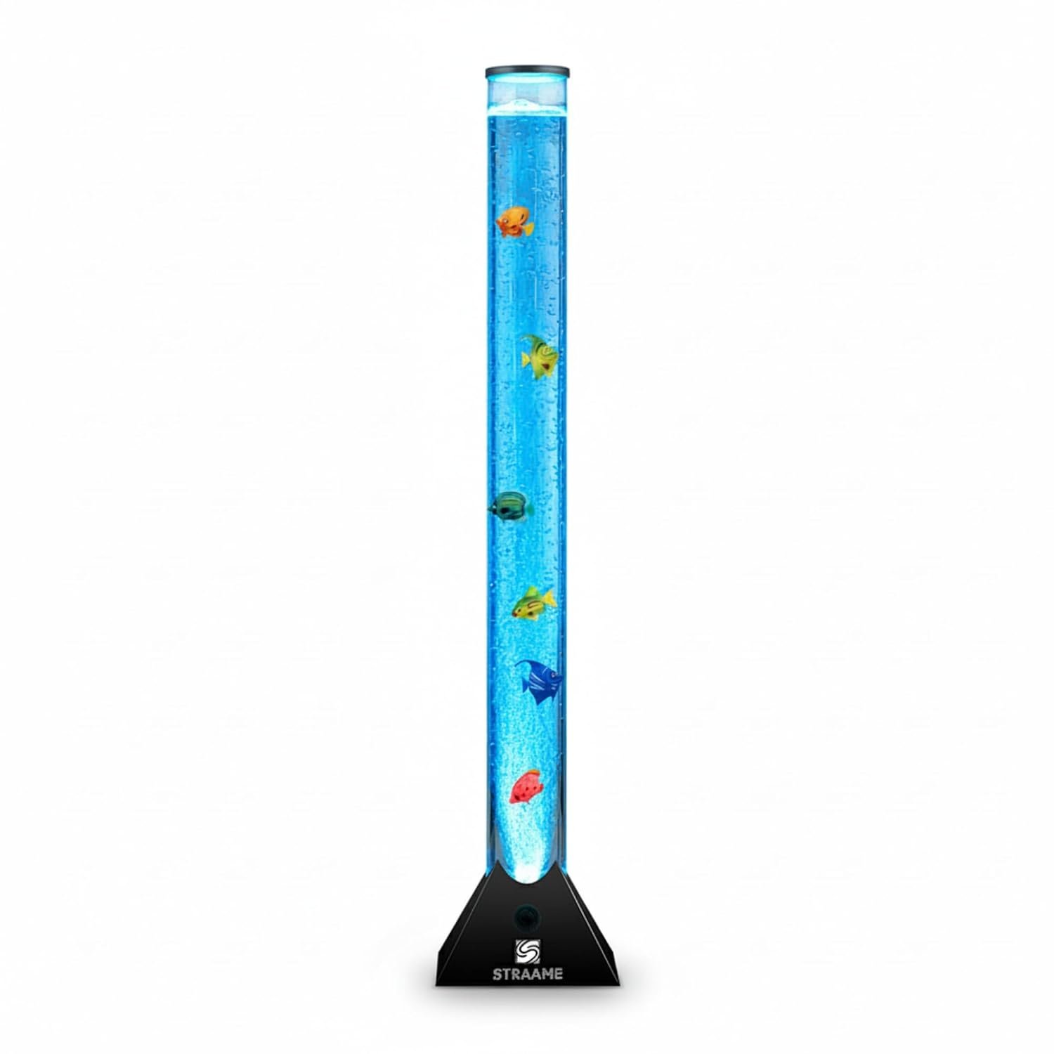 Straame 90cm Bubble Fish Lamp, Colour Changing LED Light, Sensory Room Decor & Mood Lamp, Includes Artificial Tropical Fish, Adjustable Bubble Tube, Plug-in Power, Black Base