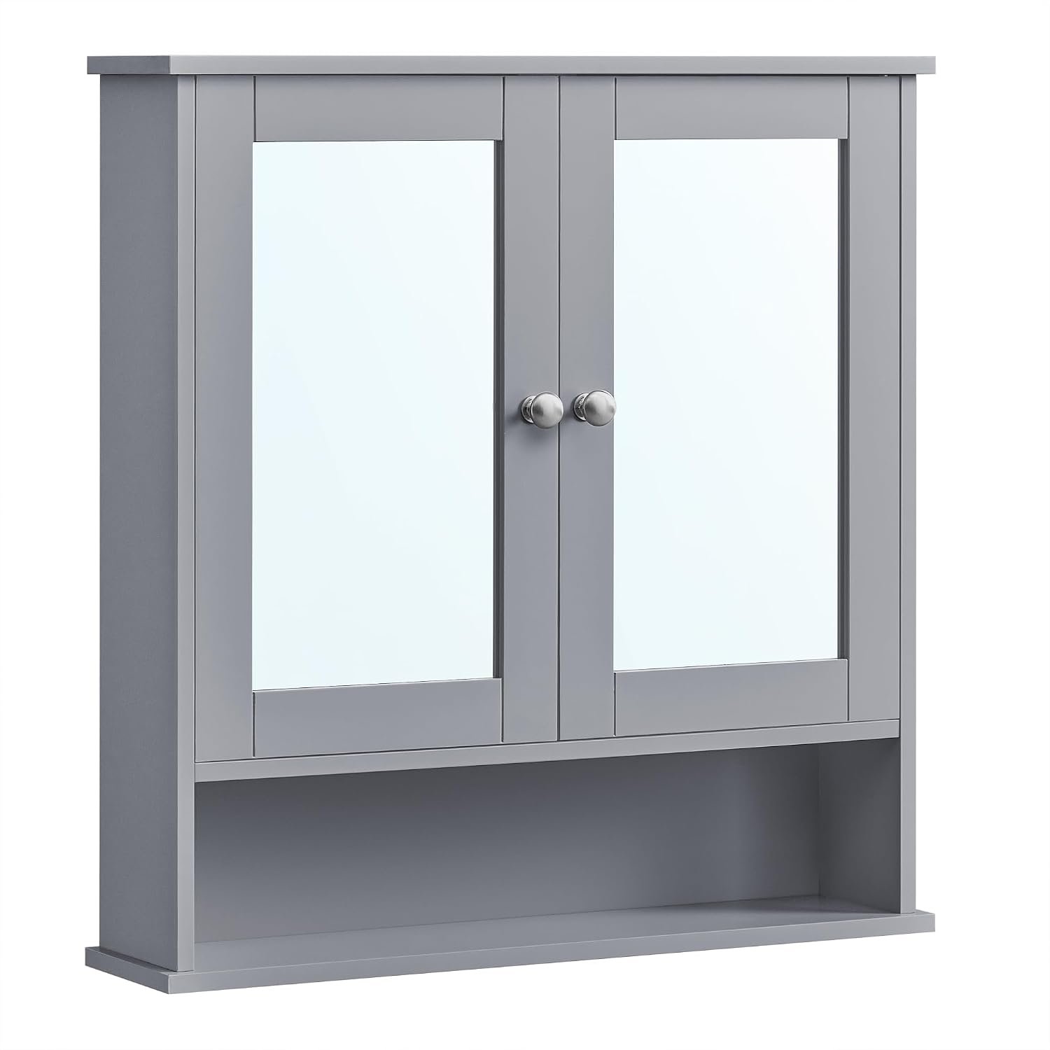 VASAGLE Bathroom Cabinet with Mirror, Wall Cabinet with 2 Mirrored Doors and Open Compartment, Adjustable Shelf, Wall-Mounted, 13 x 56.5 x 58.5 cm, Dove Grey LHC002G02