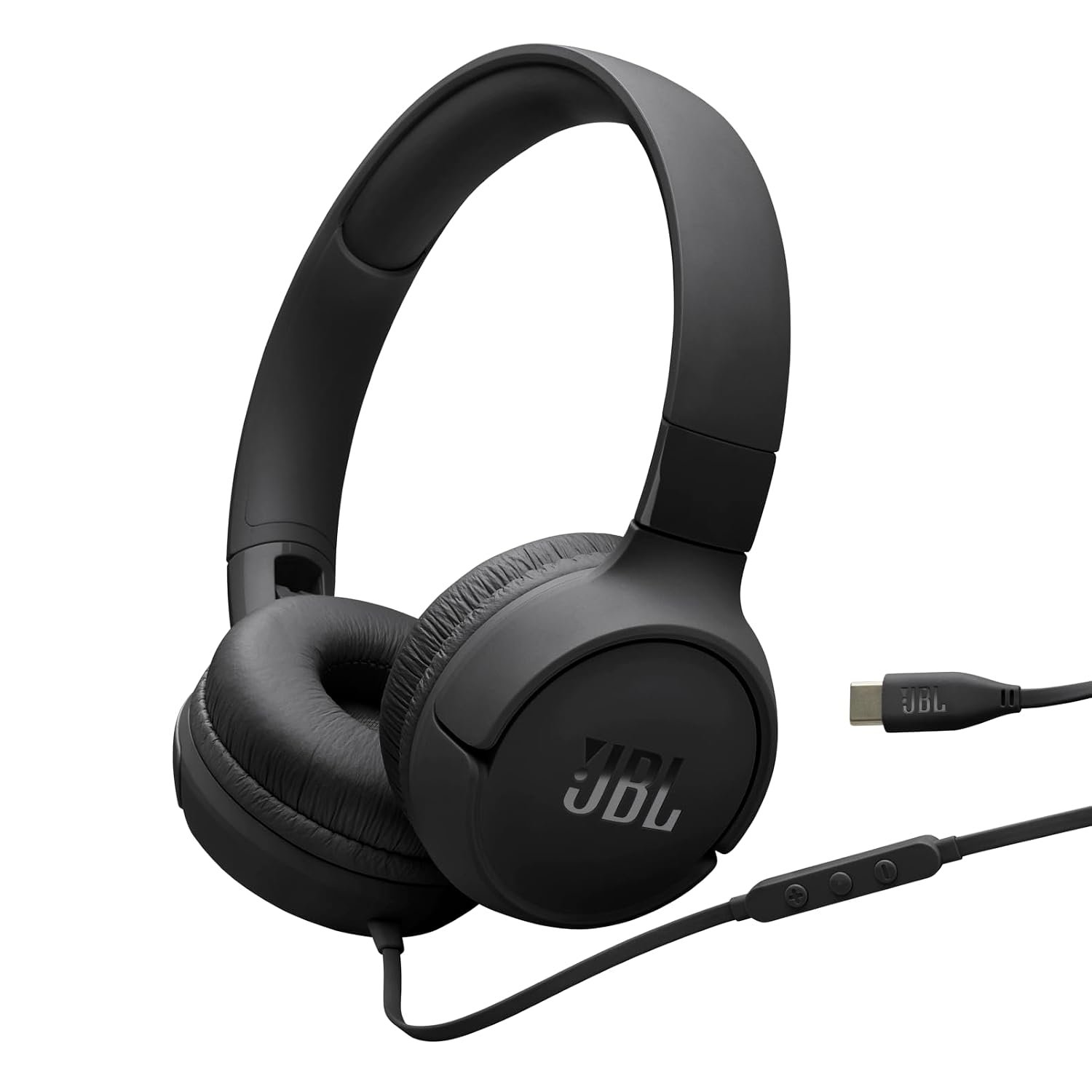 JBL Tune 520 C Comfort Fit Wired On Ear Headphones with Microphone, Pure Bass Sound, EQ Presets, USB-C Connectivity, Foldable Design and Tangle-Free Cable, Black