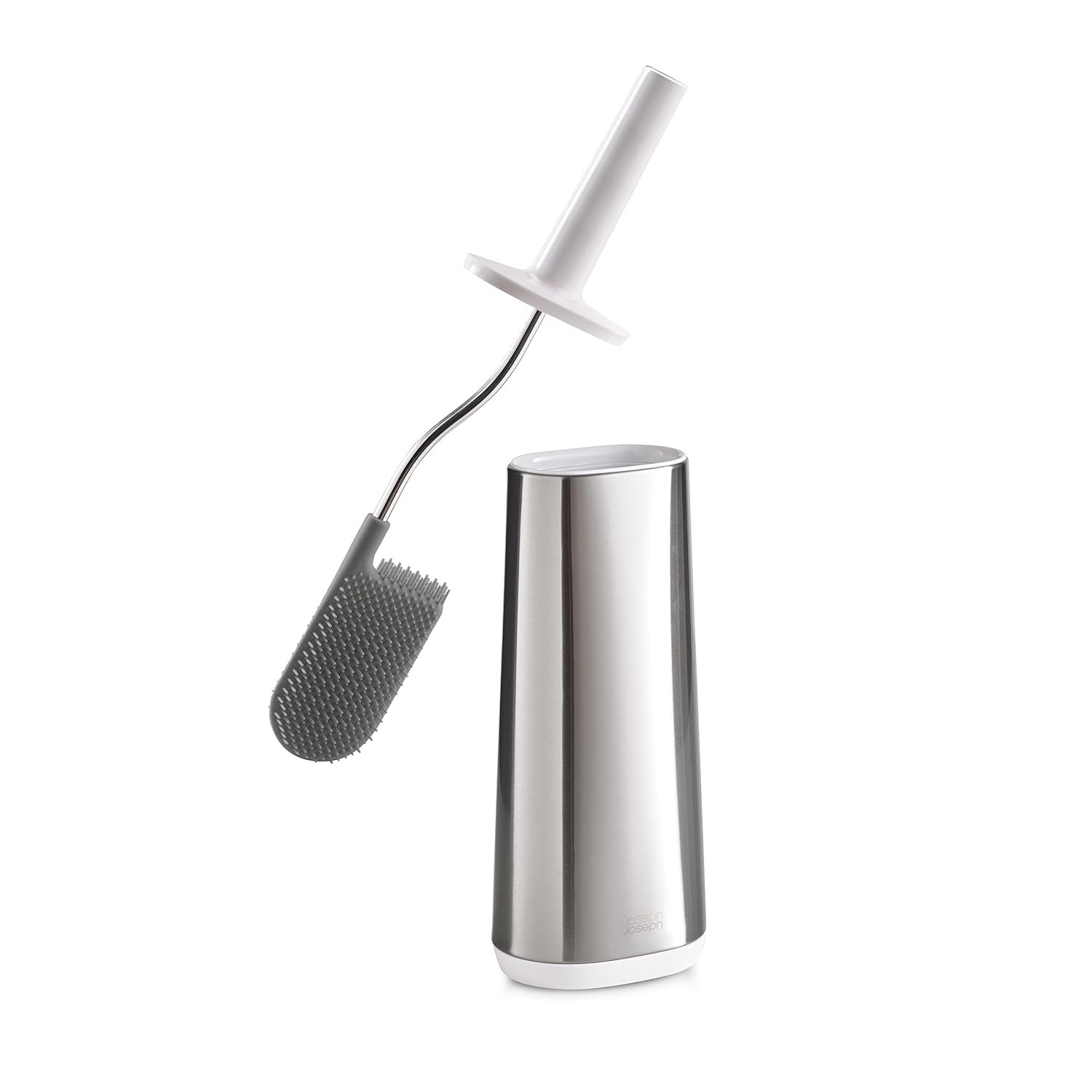 Joseph Joseph Flex - Smart Hygienic Silicone Toilet Brush with Holder Set, Flexible Anti-Drip, Anti-Clog Deep Clean Head- Stainless Steel