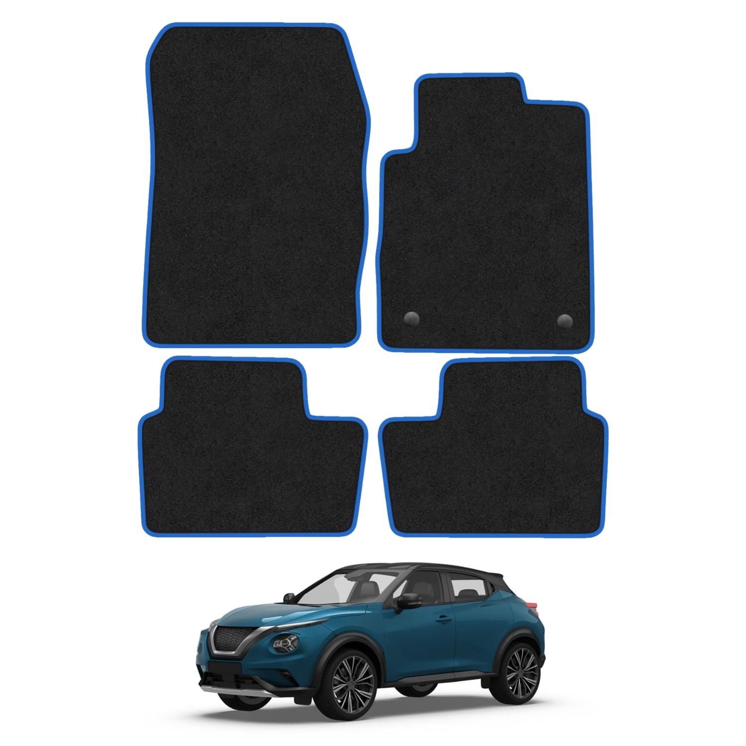 Nissan Juke (2019+) [F16 Facelift] Car Mats Accessories Tailored Fit Carpet Floor Mats Non Slip Blue Trim Full Coverage Compatible Accessory Granulated Backing Front Rear Set Anti Slip Hand-Finished