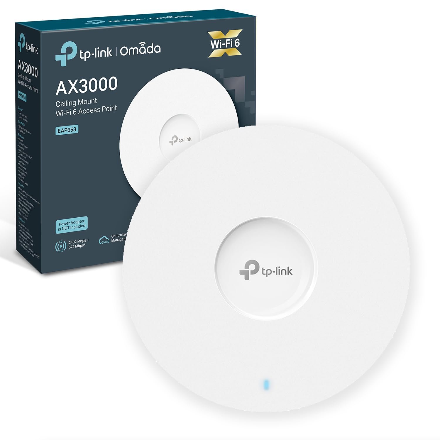TP-Link EAP653 AX3000 WiFi 6 Wireless Access Point, Dual Band Gigabit, PoE+ Powered, 160MHz Channel, Seamless Roaming, Ceiling Mount Wi-Fi Access points, Omada Mesh, Cloud Centralized Management