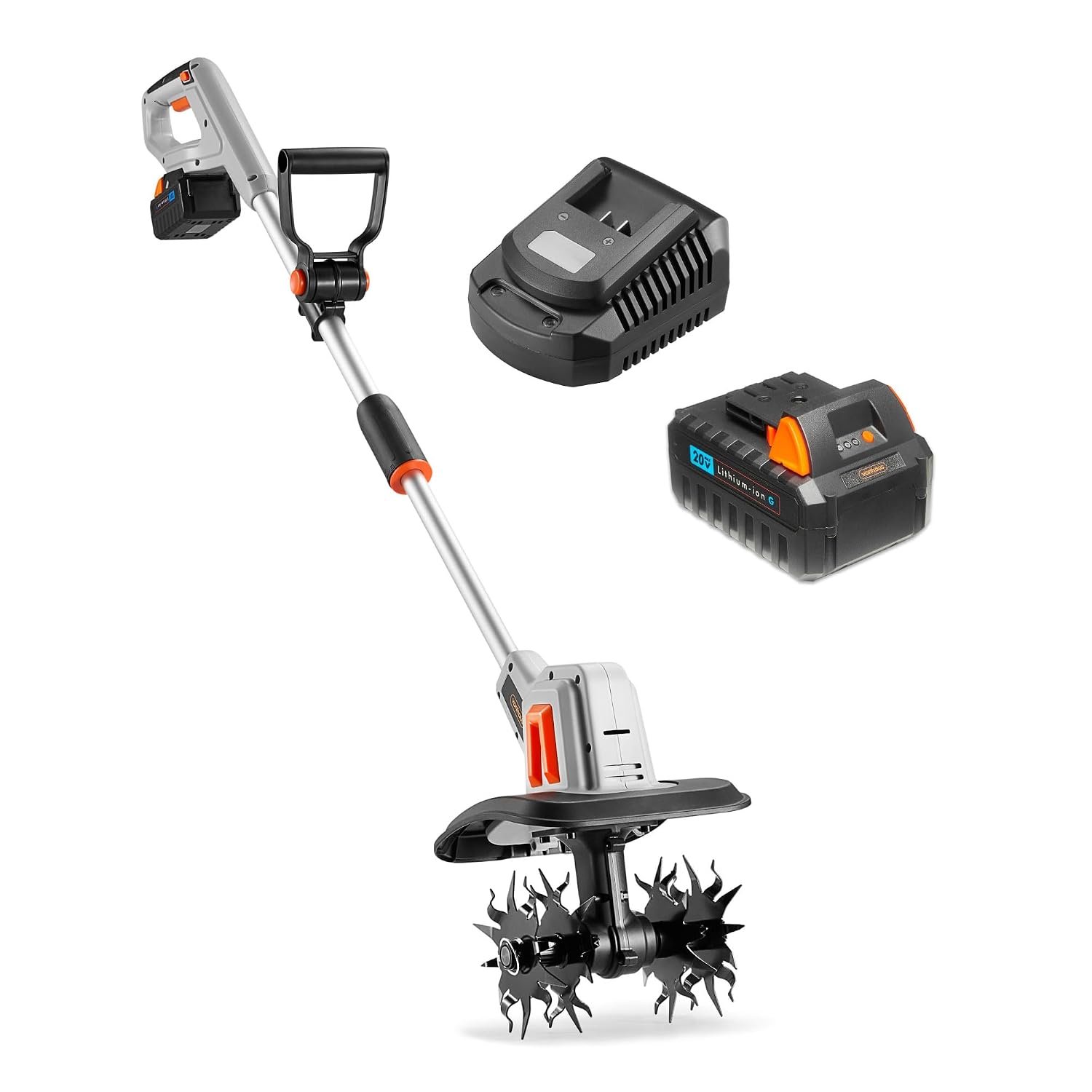 VonHaus Tiller Cordless – Electric Garden Soil Cultivator/Rotavator – 20V Battery, Charger, 16cm Tilling Depth, 20cm Working Width, 4 Blades, Adjustable D Handle
