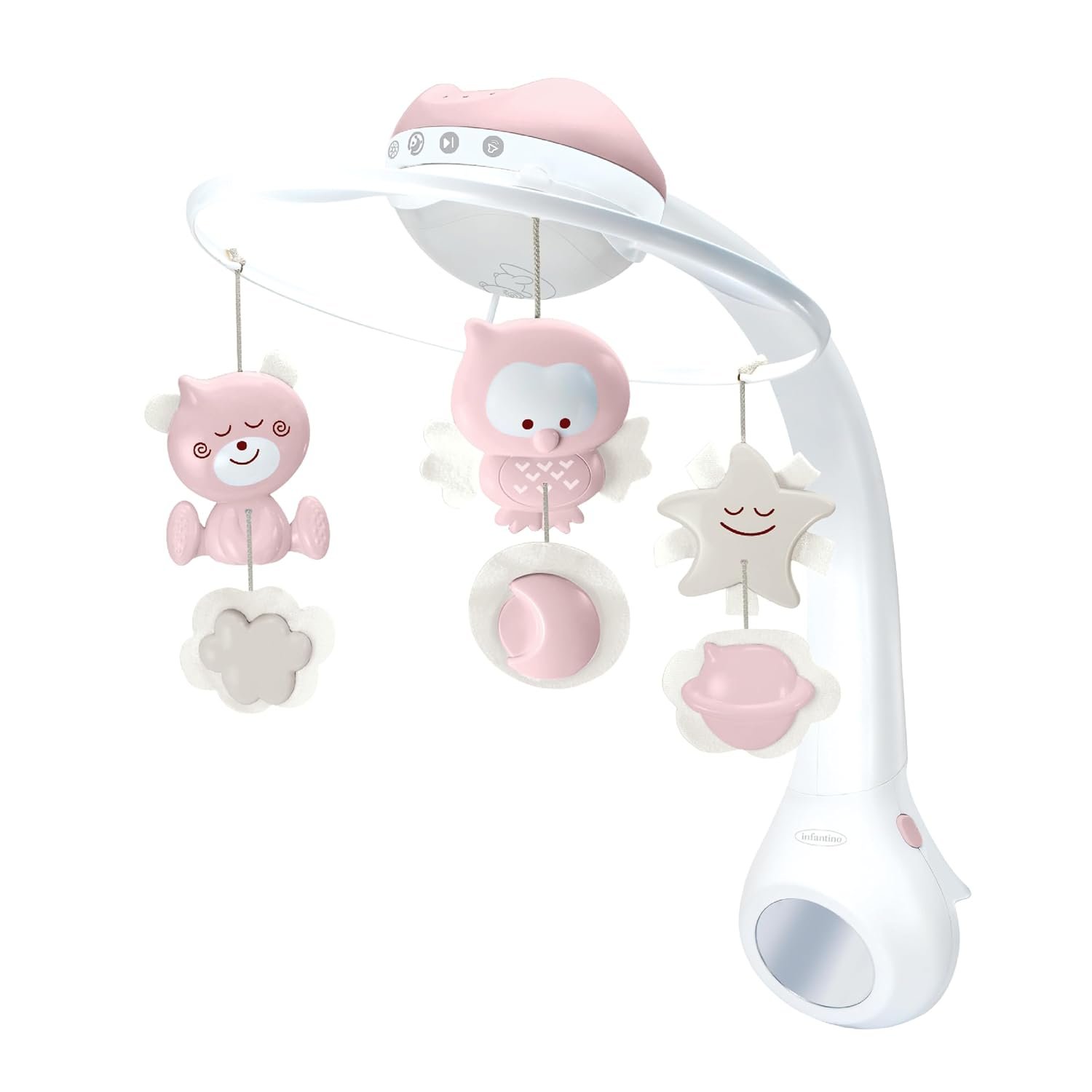 Infantino 3-in-1 Projector Musical Mobile, Convertible Mobile, Table & Cot Light Projector with Wake-Up Mode to Simulate Daylight, Includes 6 Melodies & 4 Nature Sounds, Dusty Rose