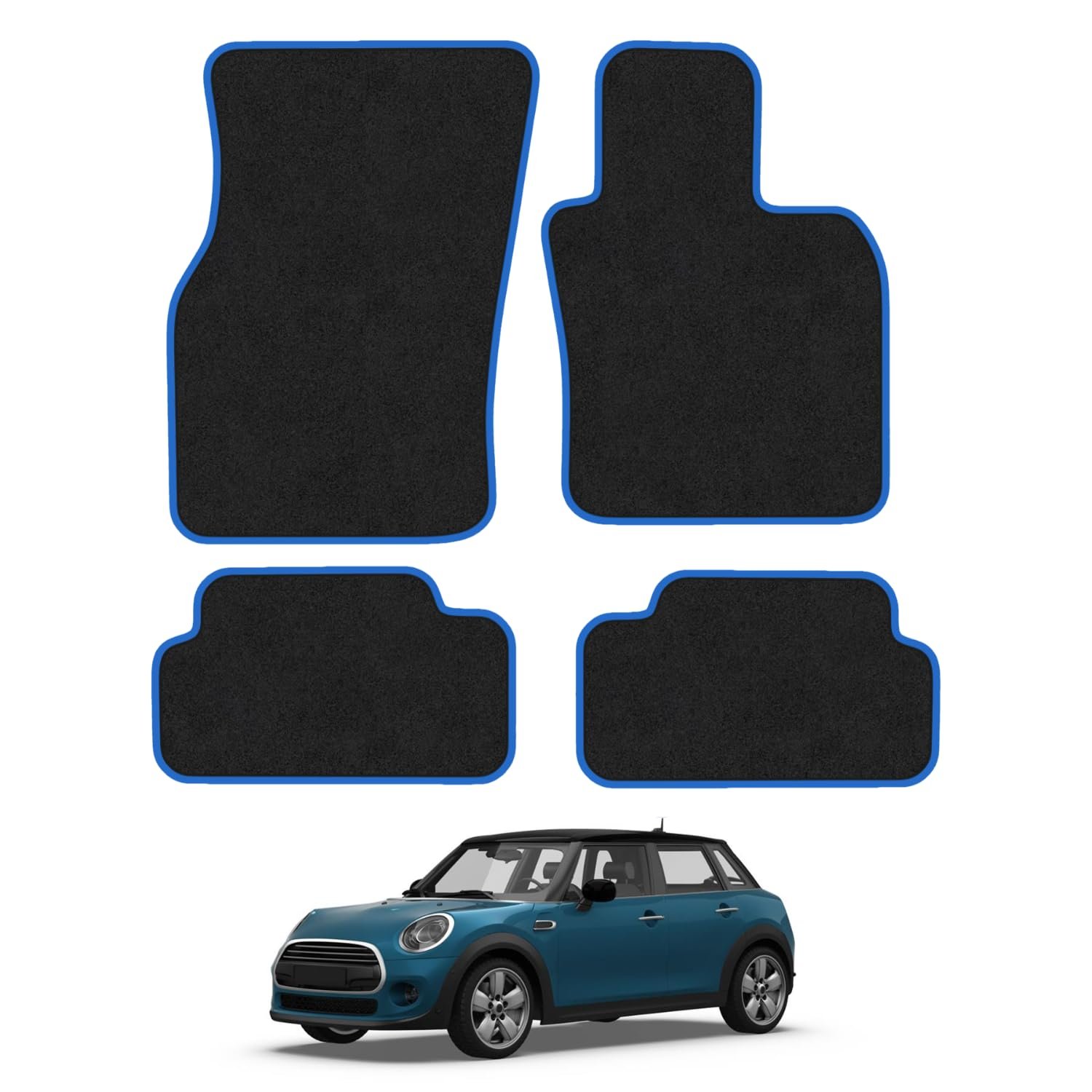 Mini Cooper (2014-2024) [5 Door] [F55] Compatible Car Mats Accessories Carpet Tailored Fit Blue Trim Binding Full Coverage Custom Fit Accessory Hand-Finished Floor Mats All Weather Full Coverage Clips