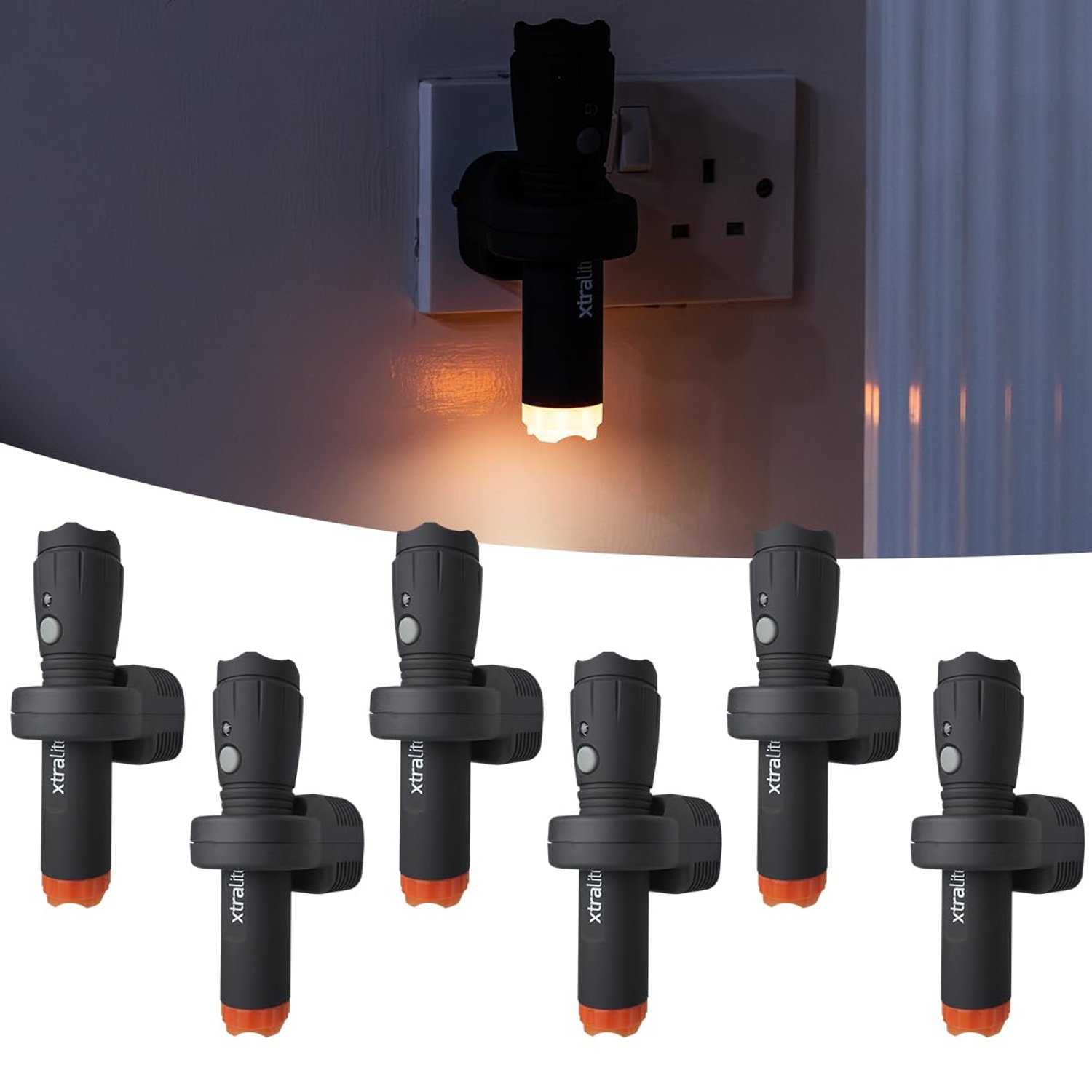 Xtralite NiteSafe Rechargeable Torch & Night Light - Torch, Power Failure Light and Nightlight - Six Pack