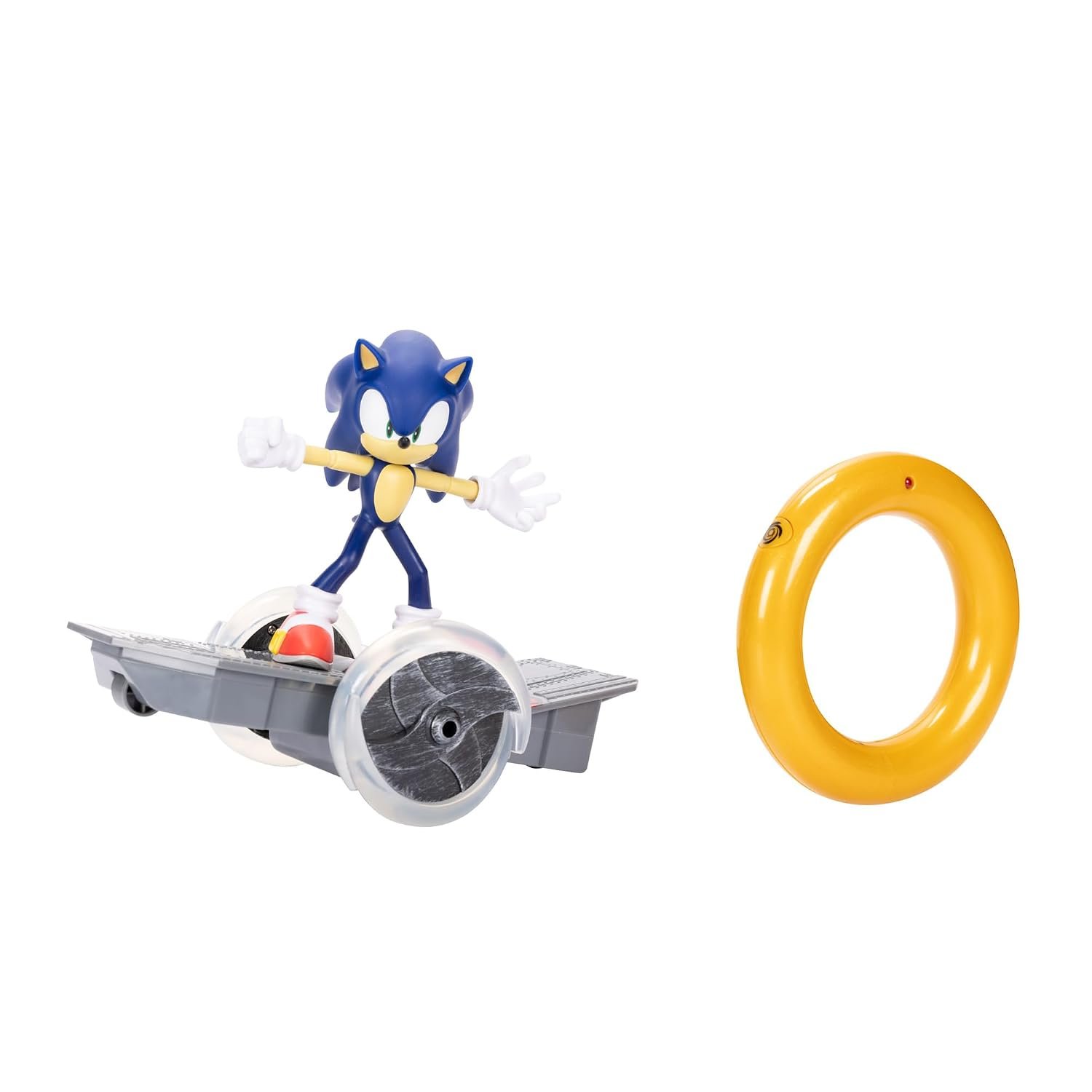 Sonic The Hedgehog Speed RC Vehicle, Includes 6” / 15cm Articulated Sonic Figure, RC Skateboard and Golden Ring Controller To Perform Tricks and Spins, Wheels Light Up With Turbo Mode