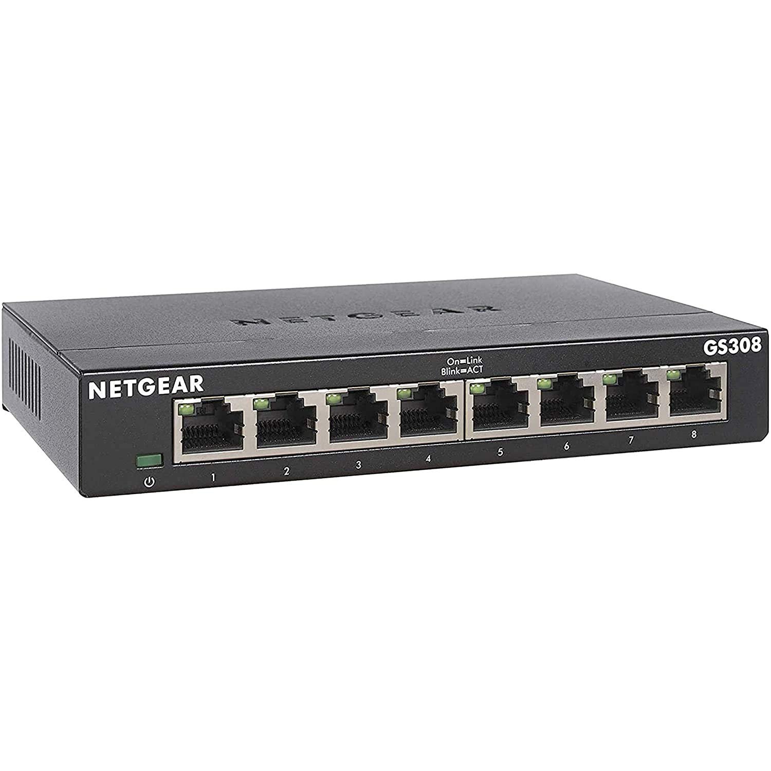 NETGEAR 8 Port Gigabit Network Switch (GS308) - Ethernet Switch - Ethernet Splitter - Plug-and-Play - Silent Operation - Desktop or Wall Mount, Plastic