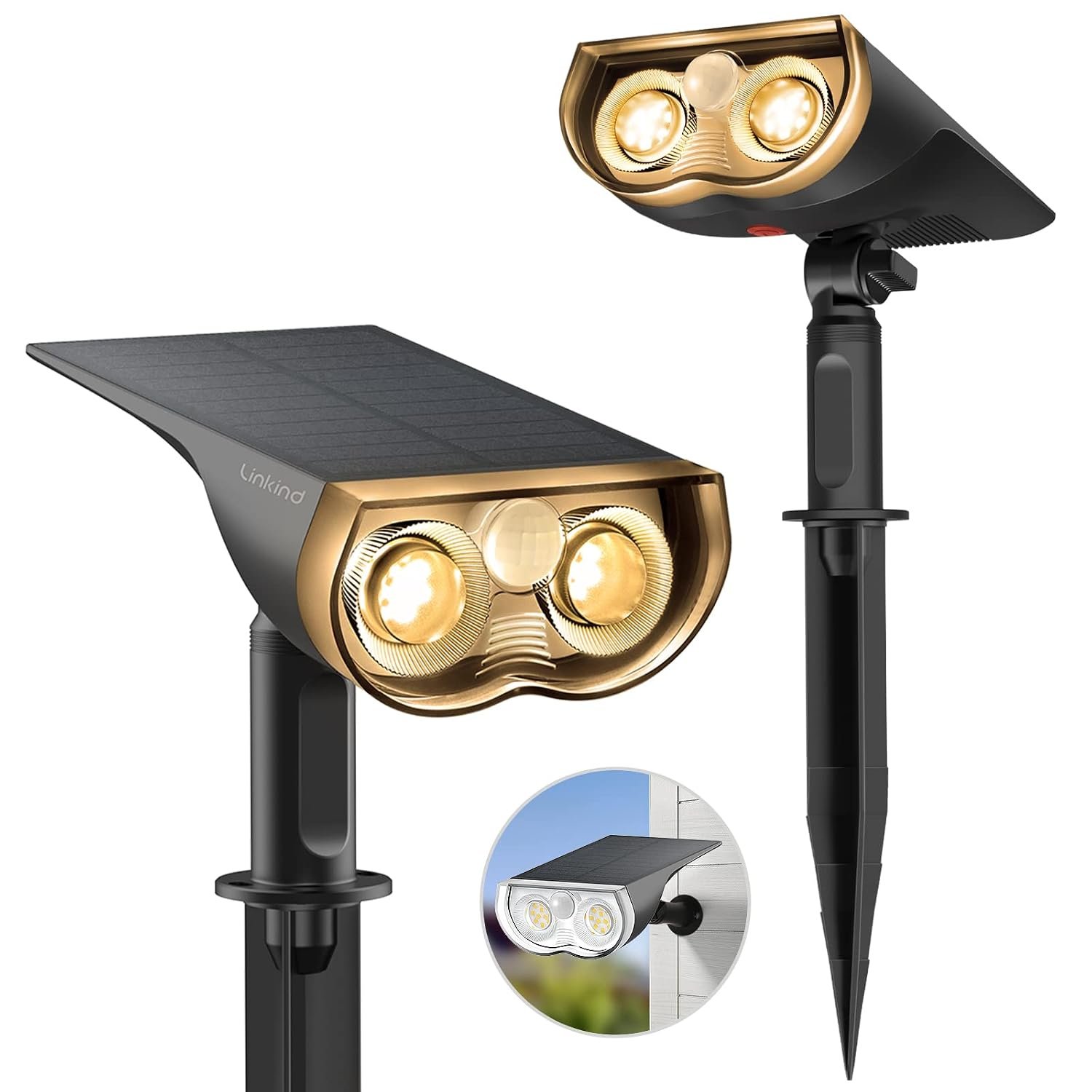 Linkind Solar Security Lights Outdoor Motion Sensor, 1000lm Super Bright Garden Lights Solar Powered IP65 Waterproof, Warm White 3000K, Solar Security Lights for Garden, Patio, Pack of 2