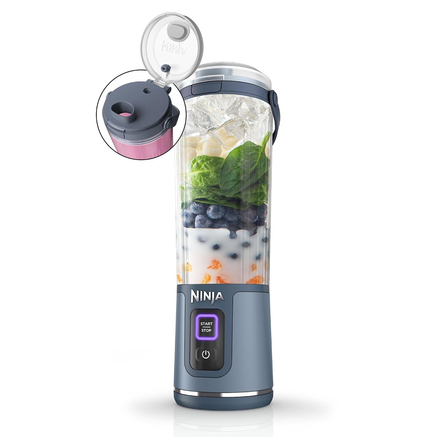Ninja Blast Portable Blender, 530ml, Leakproof Lid & Sip Spout, Powerful Cordless Mini Blender, Rechargeable, Portable Smoothies, Protein Shakes, Blends Ice & Frozen Fruit, Denim Blue, BC151UKNV