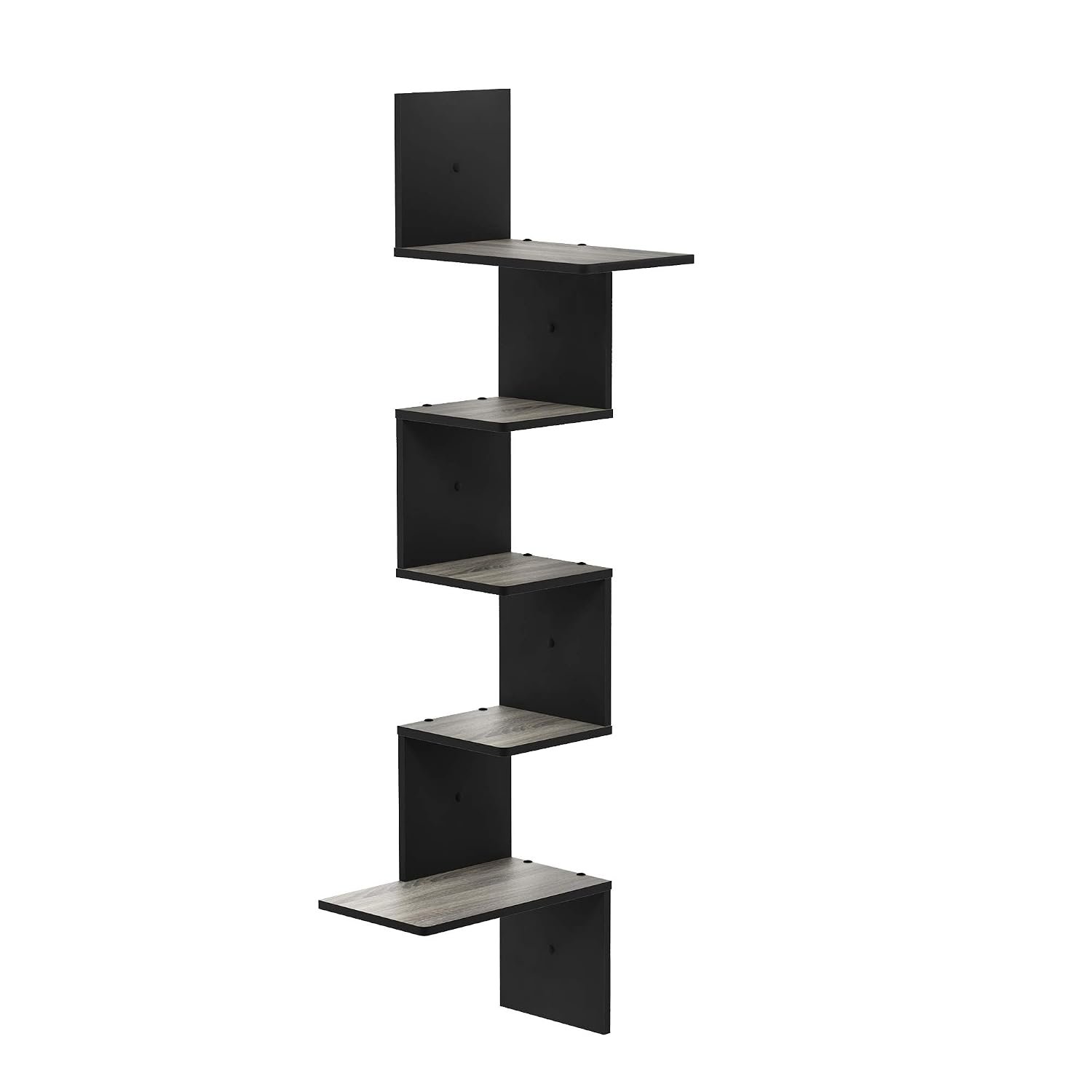 Furinno ROSSI Corner Floating Shelves for Wall, 5-Tier Corner Square Wall Shelf, Radial Wall Mounted Book Shelf, for Bathroom, Bedroom, Living Room, French Oak